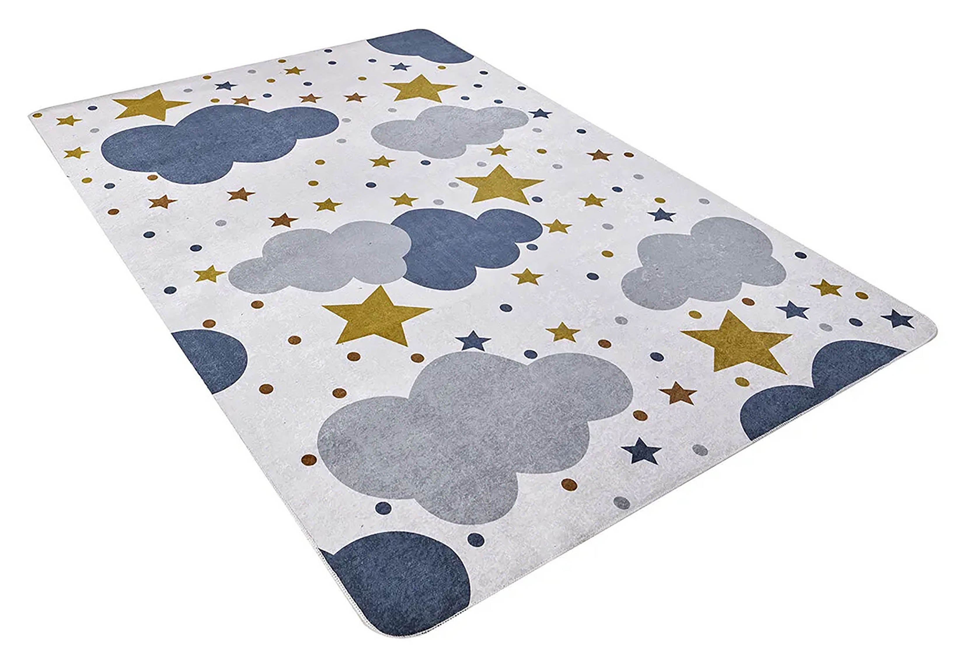 Elsa Cloudy Star Gray Blue Kids Rug