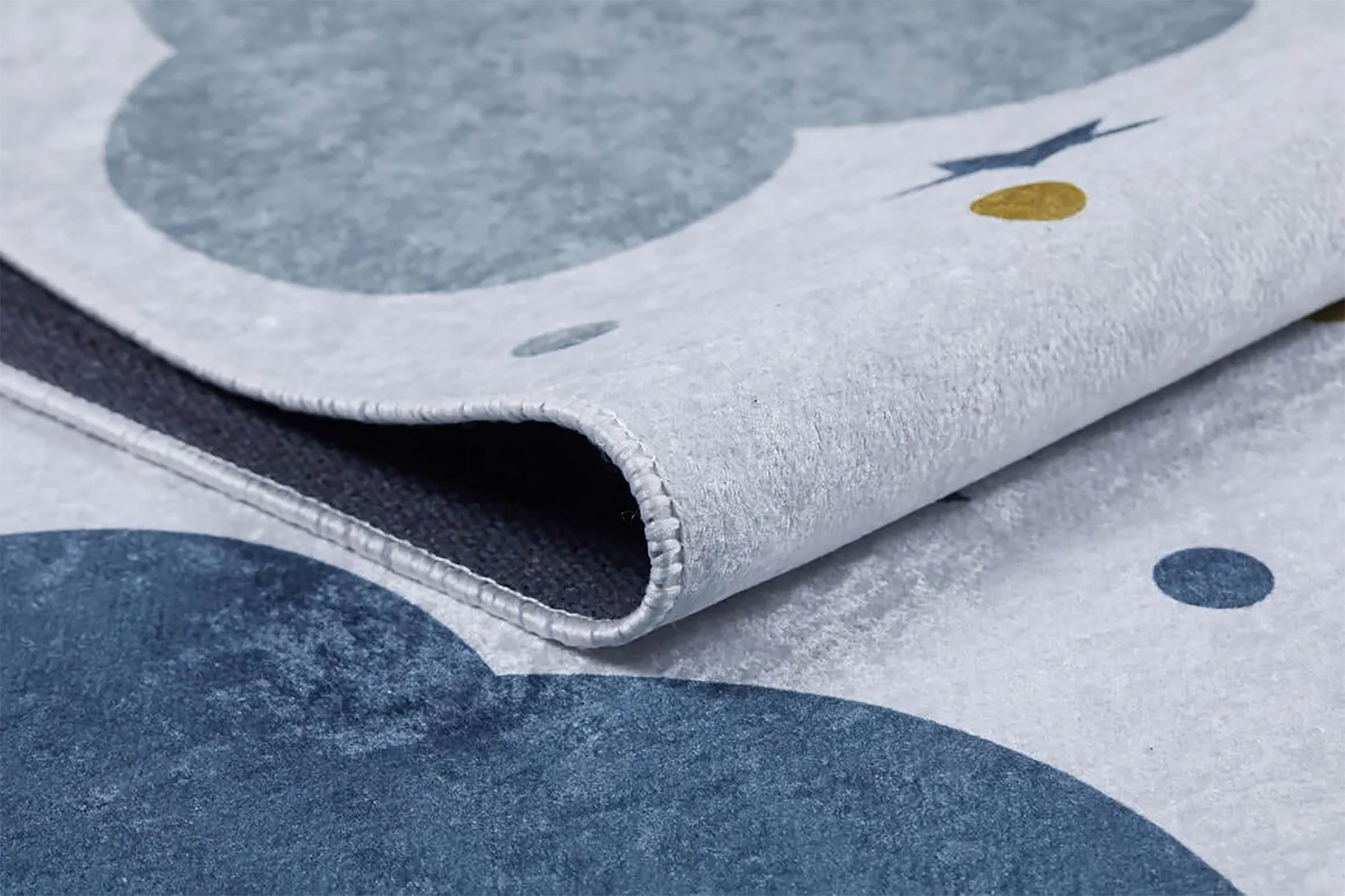 Elsa Cloudy Star Gray Blue Kids Rug