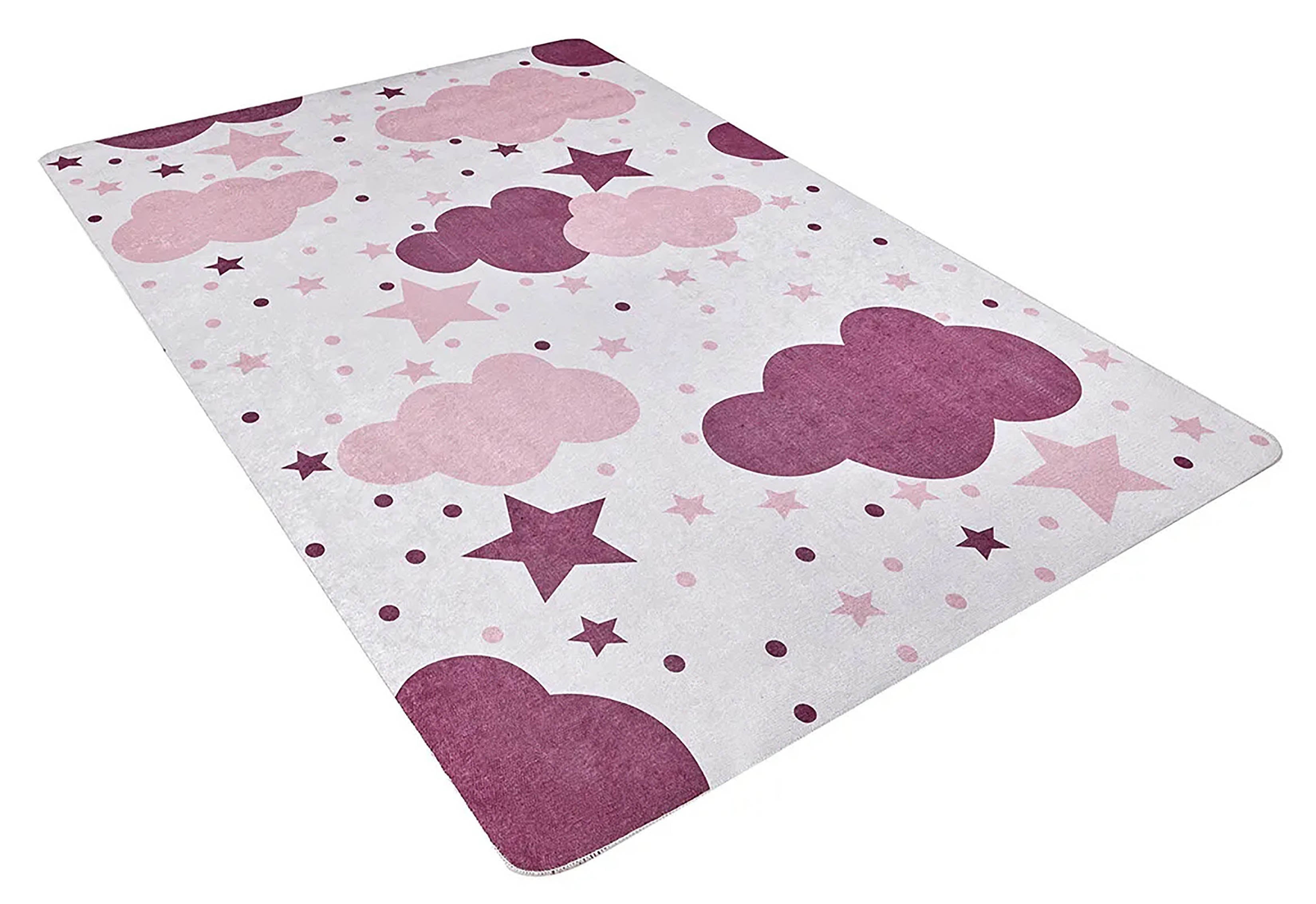 Belle Cloudy Star Pink Cream Kids Rug