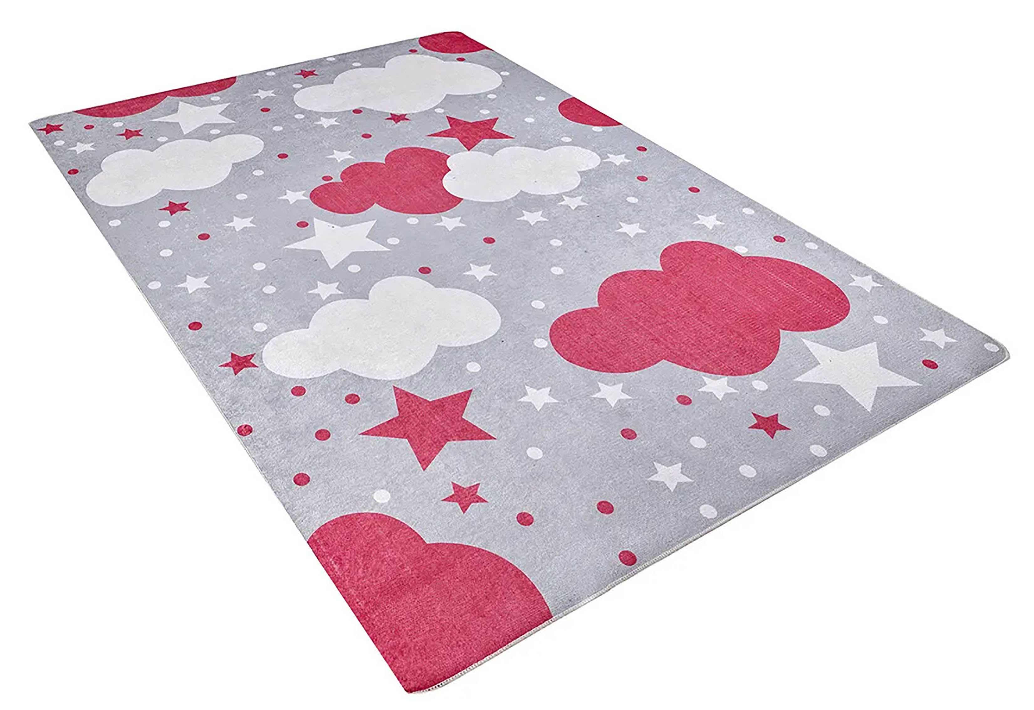 Mulan Cloudy Star Gray Red Kids Rug