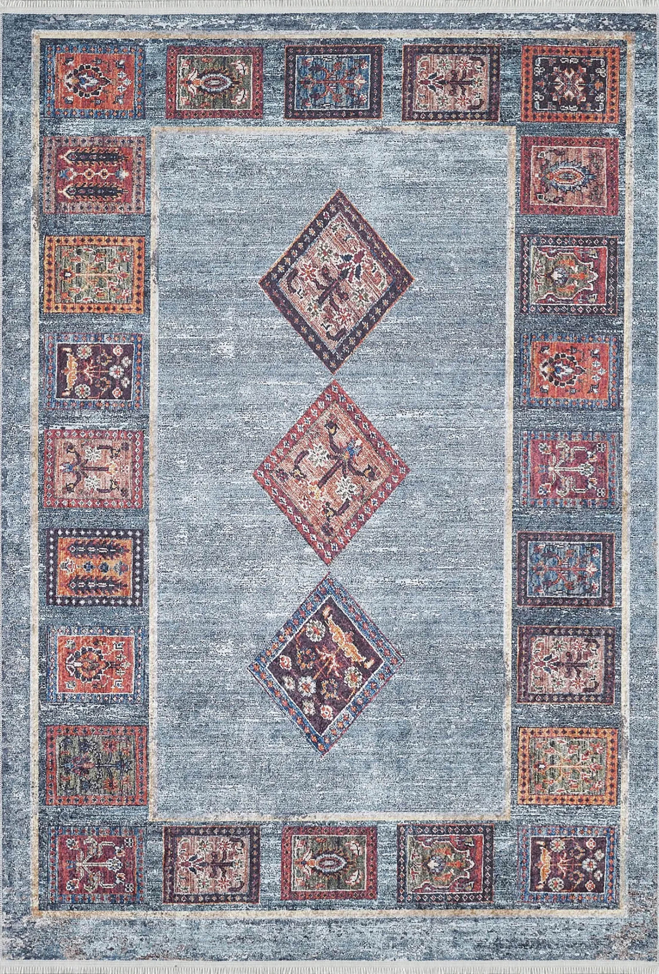 Nataly Antique Turkish Oriental Geometric Blue Rug