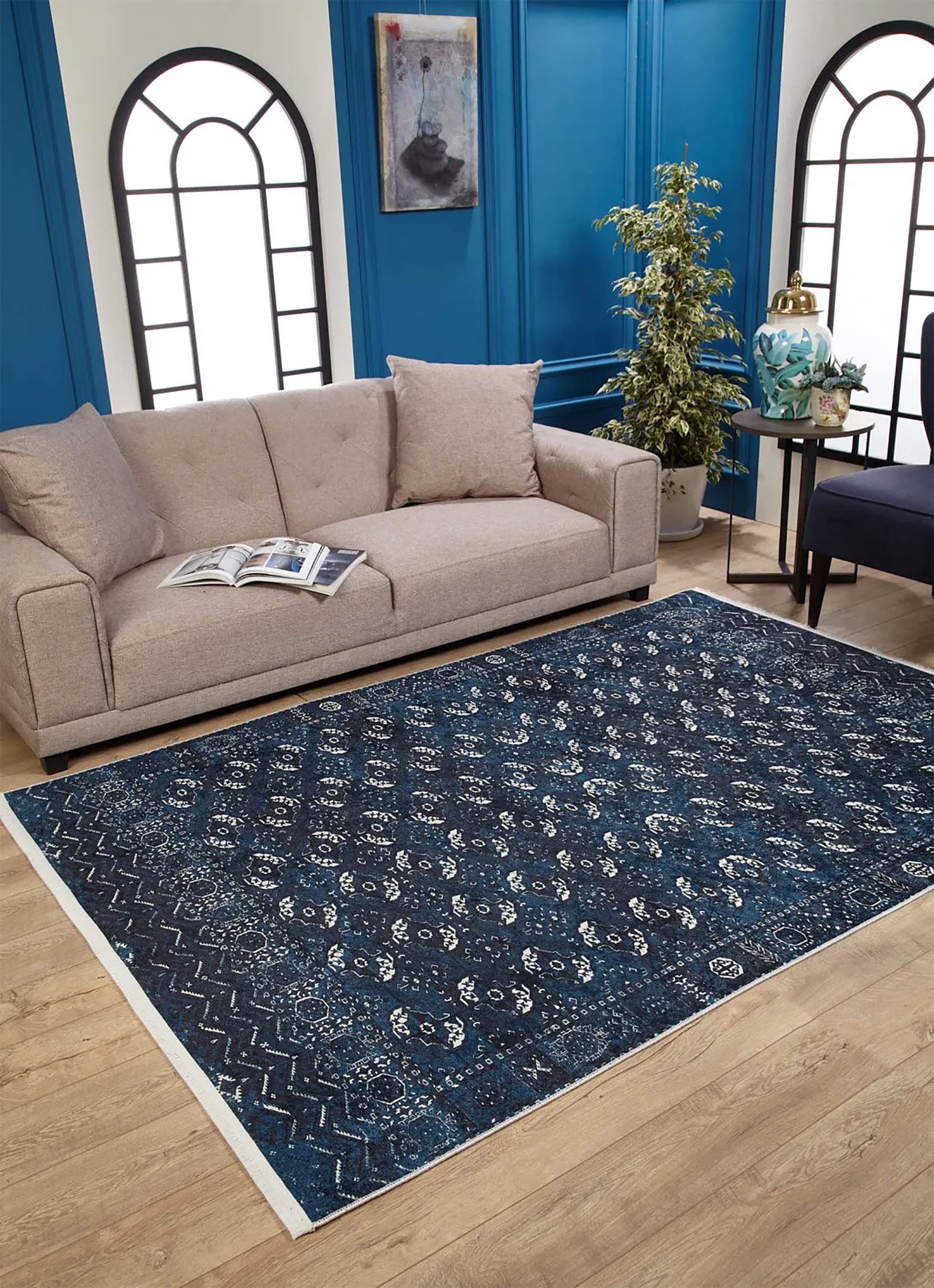 River Afghan Navy Blue Rug