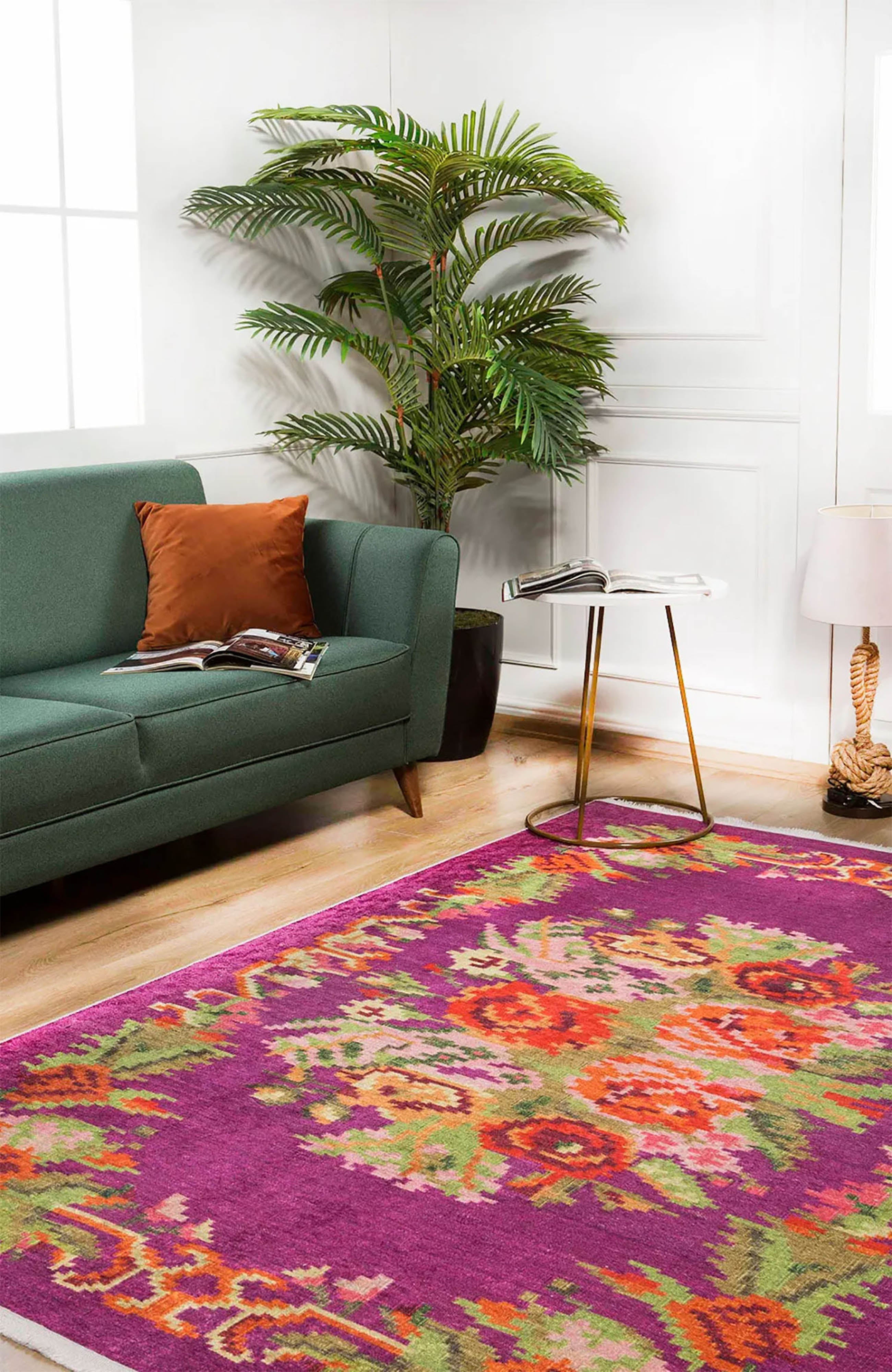 Soleil Turkish Karabagh Decorative Bohemian Floral Kilim Rug