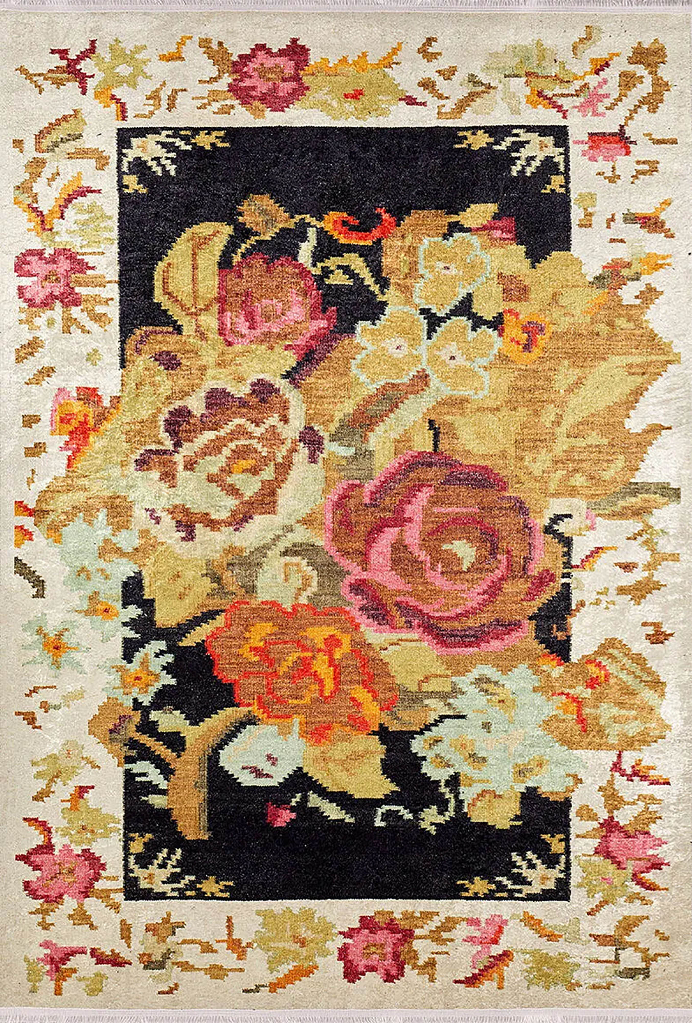 Paloma Turkish Karabagh Floral Decorative Yelllow Rug