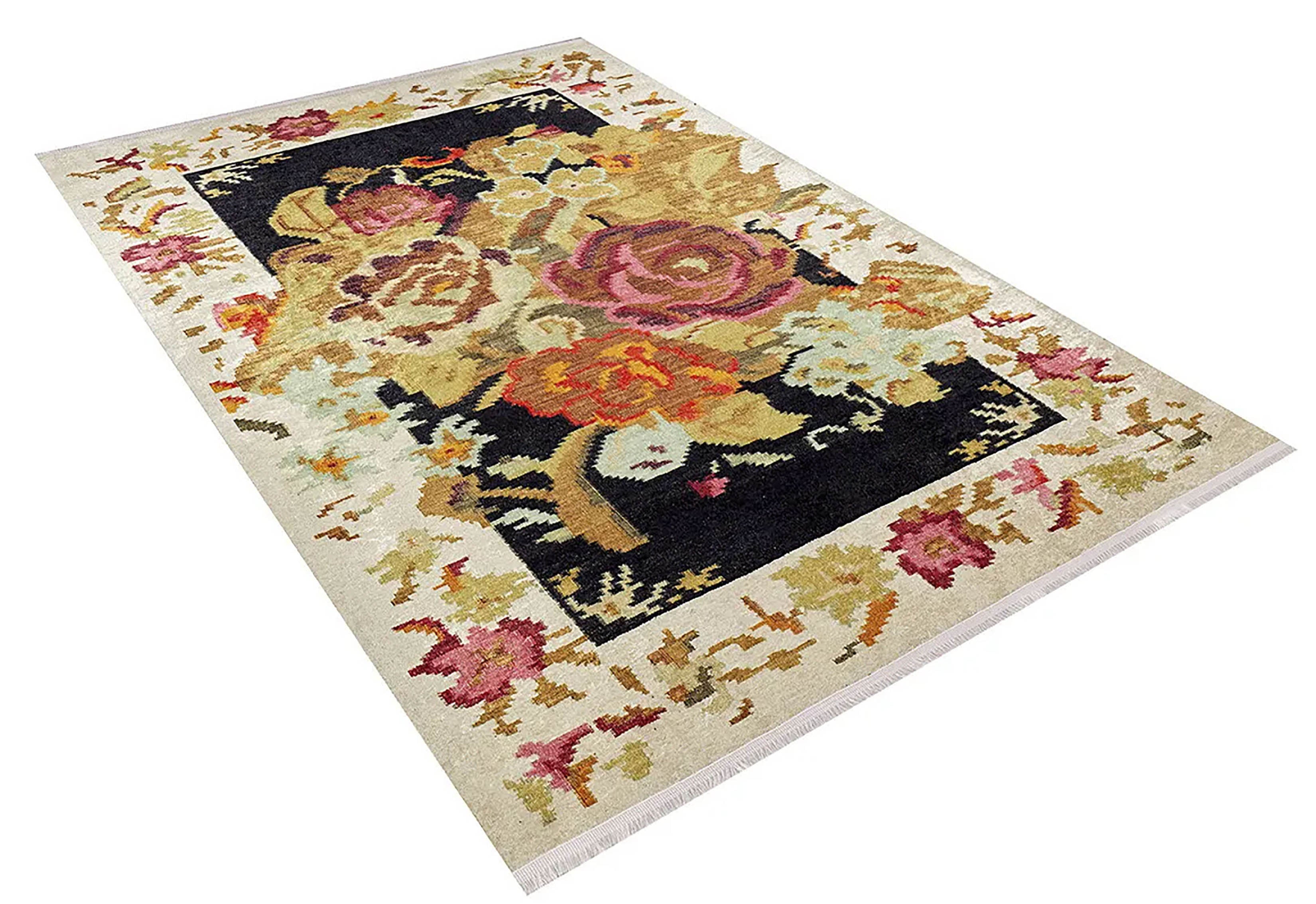 Paloma Turkish Karabagh Floral Decorative Yelllow Rug