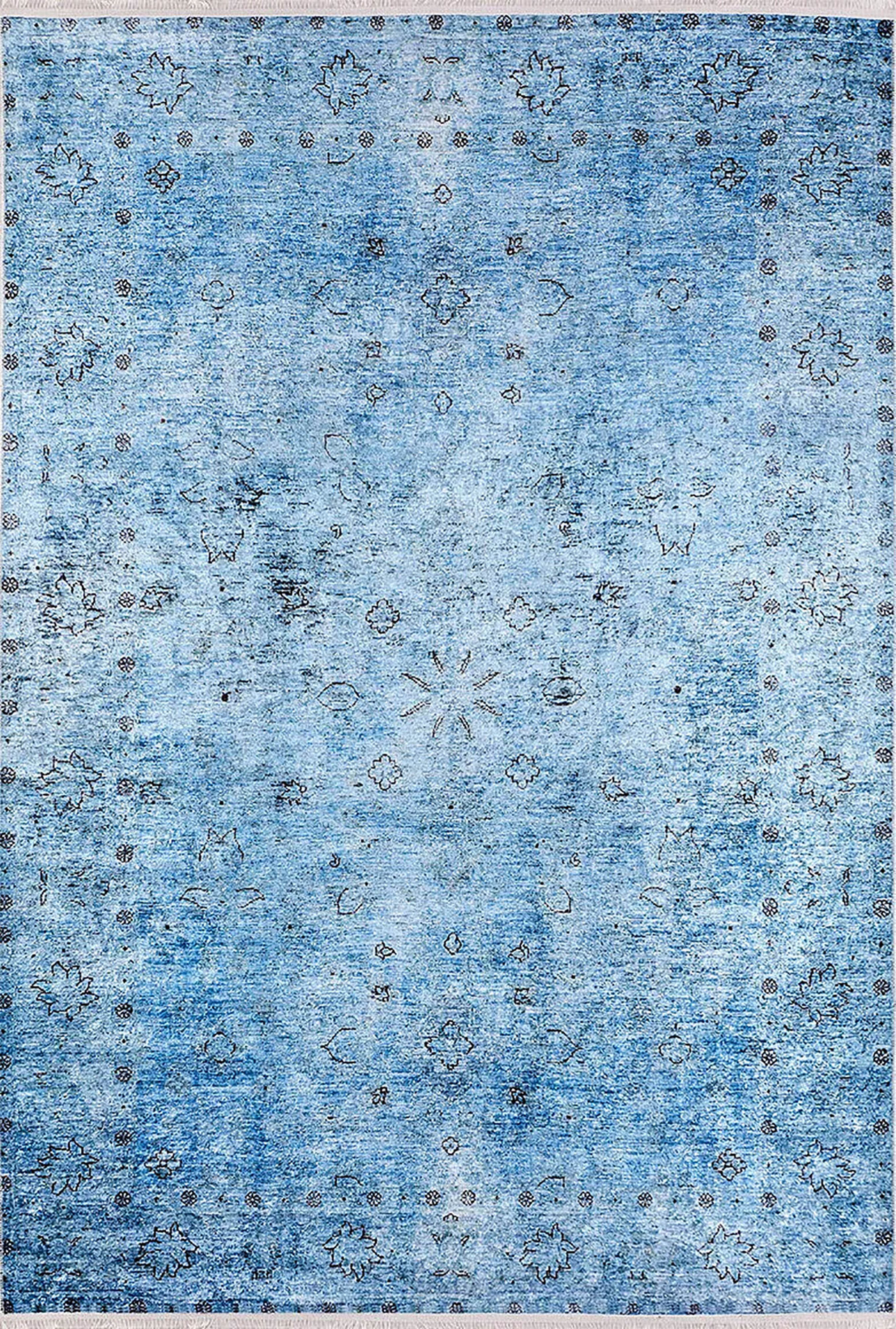Malayah Turkish Light Blue Oushak Floral Area Rug