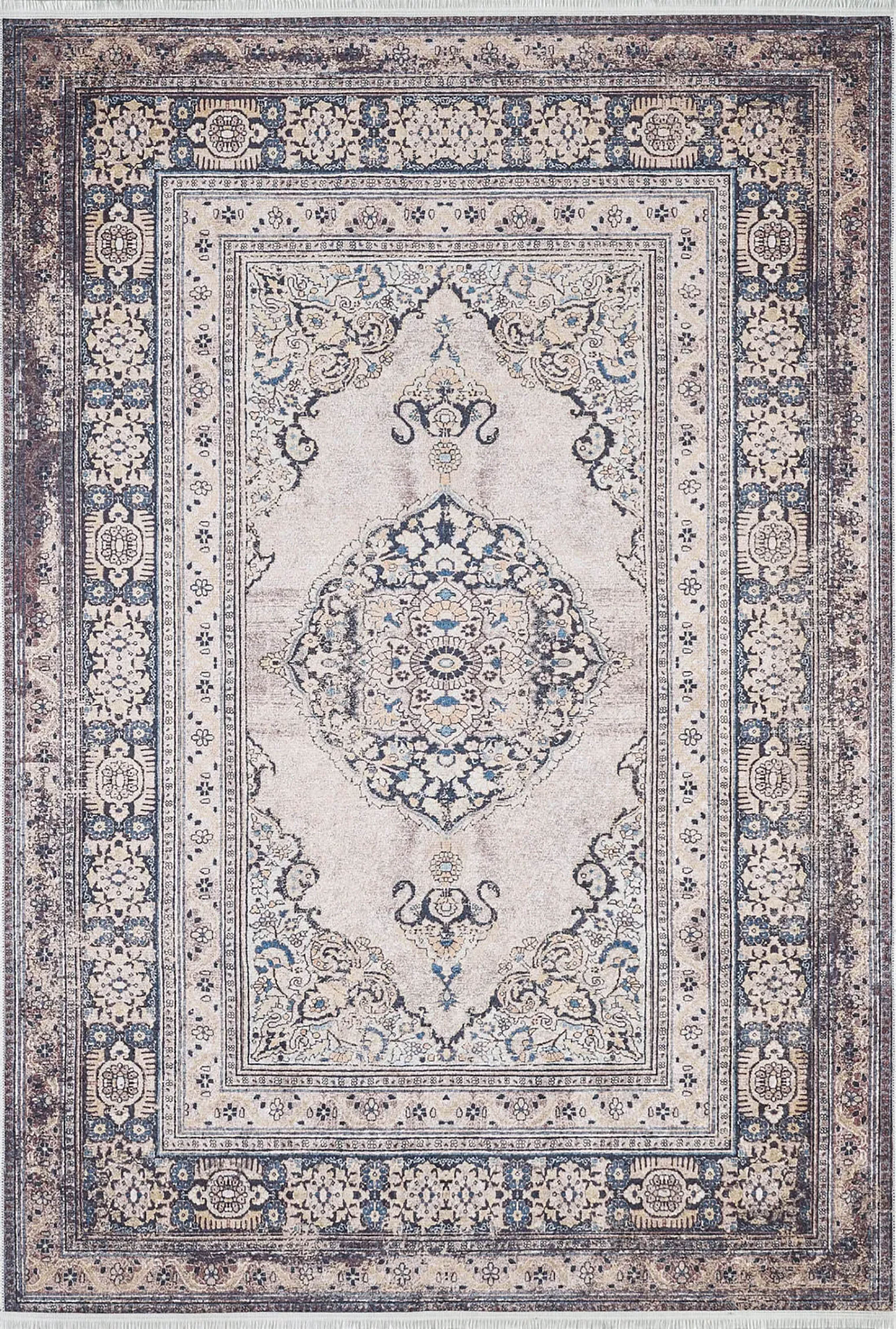 Gevher Turkish Beige Medallion Geometric Rug