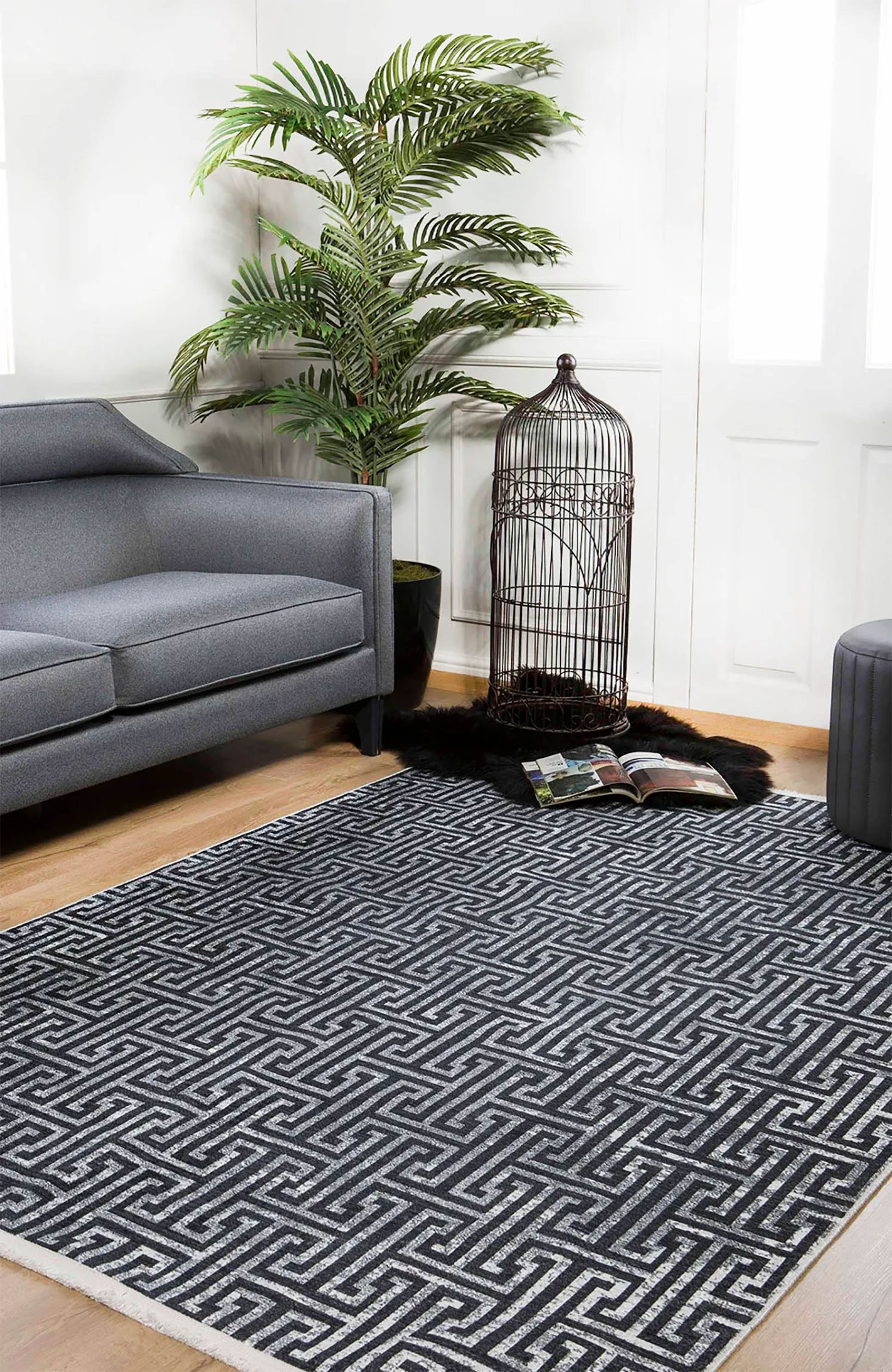 Hale Turkish Black Gray Geometric Modern Rug