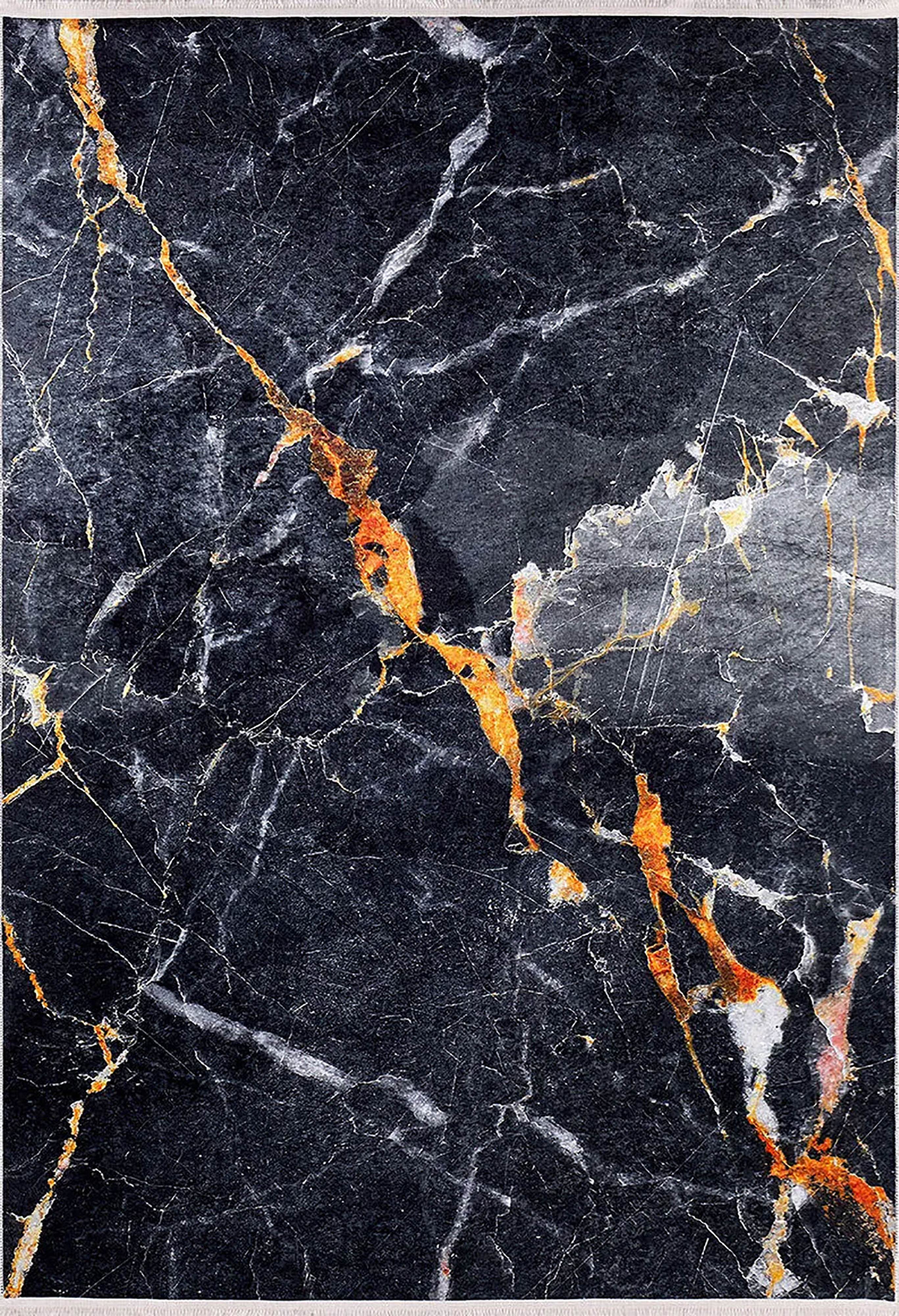 Karter Black Gold Marble Style Modern Rug