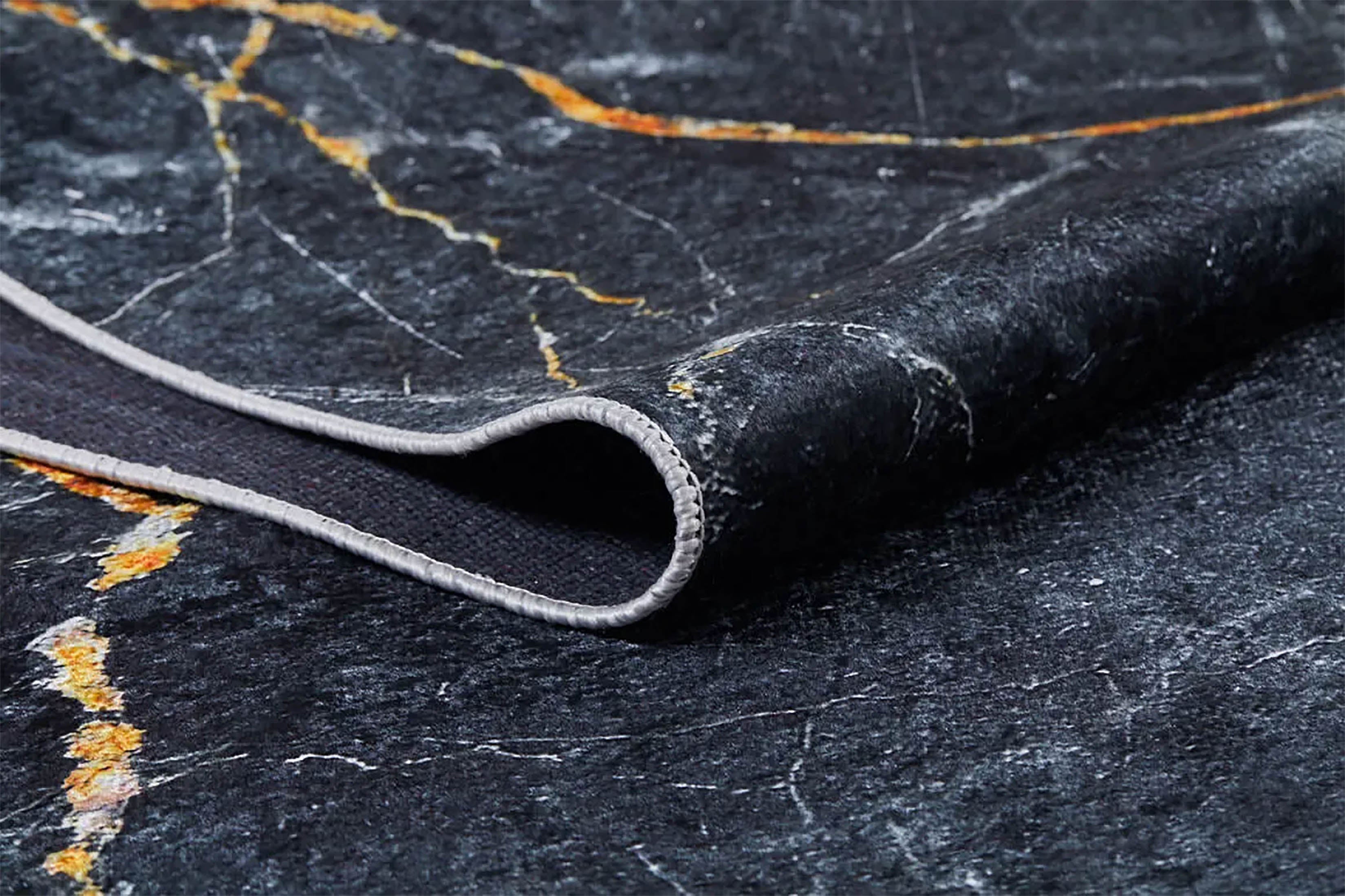 Karter Black Gold Marble Style Modern Rug