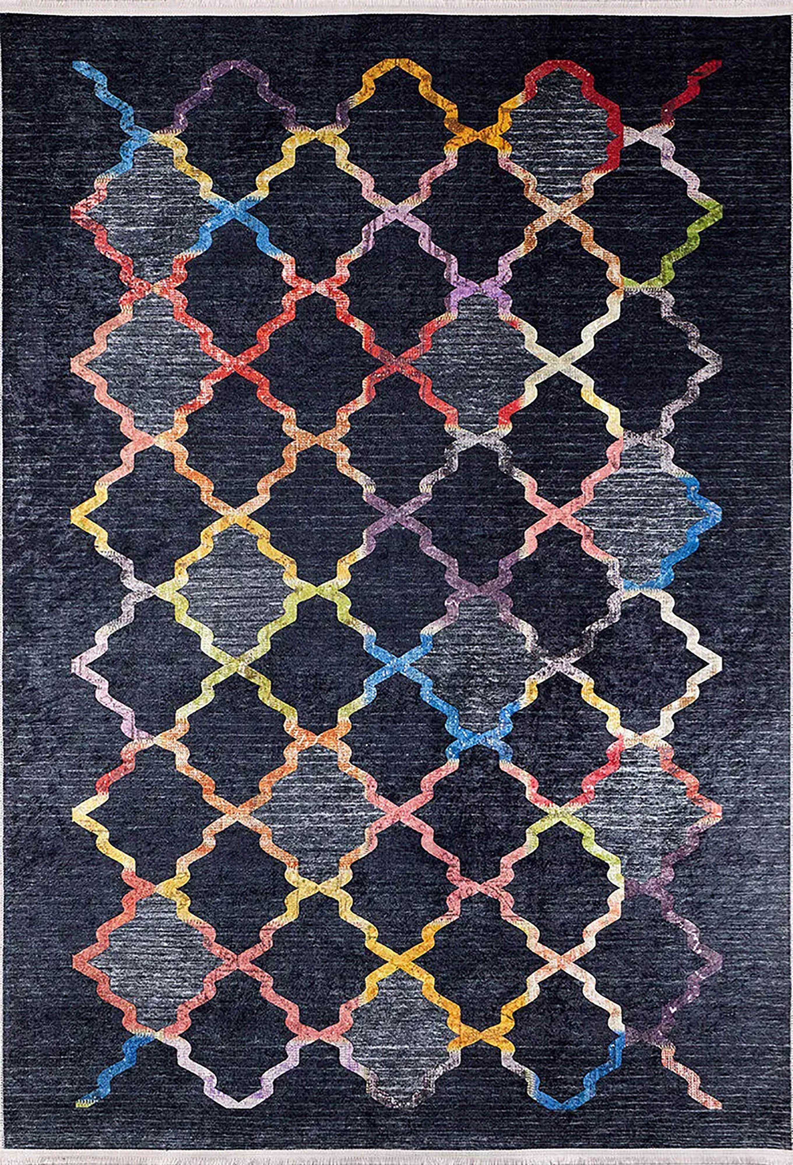 Marianna Black Colorful Home Decor Geometric Luxury Rug