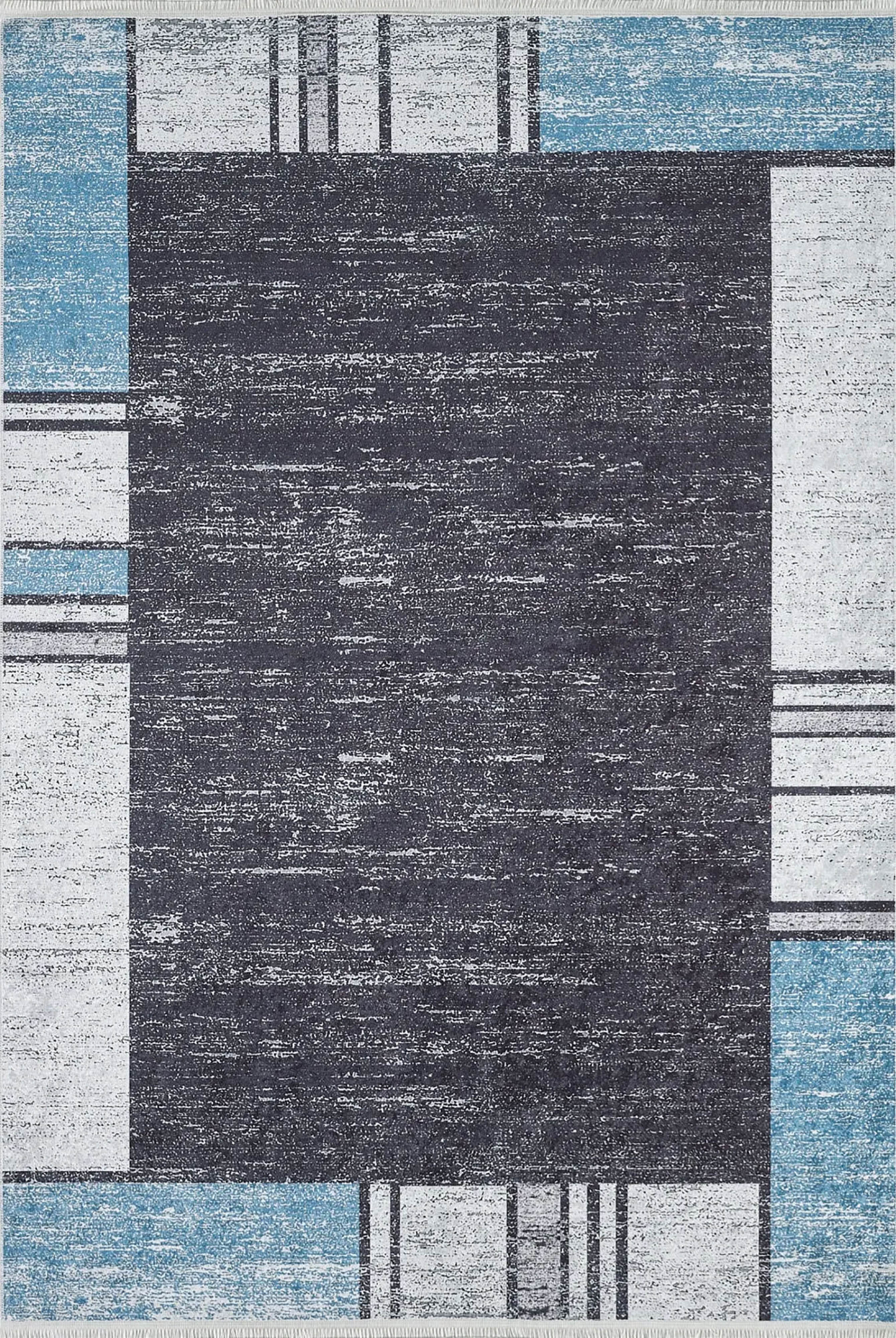 Jessie Geometric Design Black Gray Blue Contemporary Boho Decor Rug