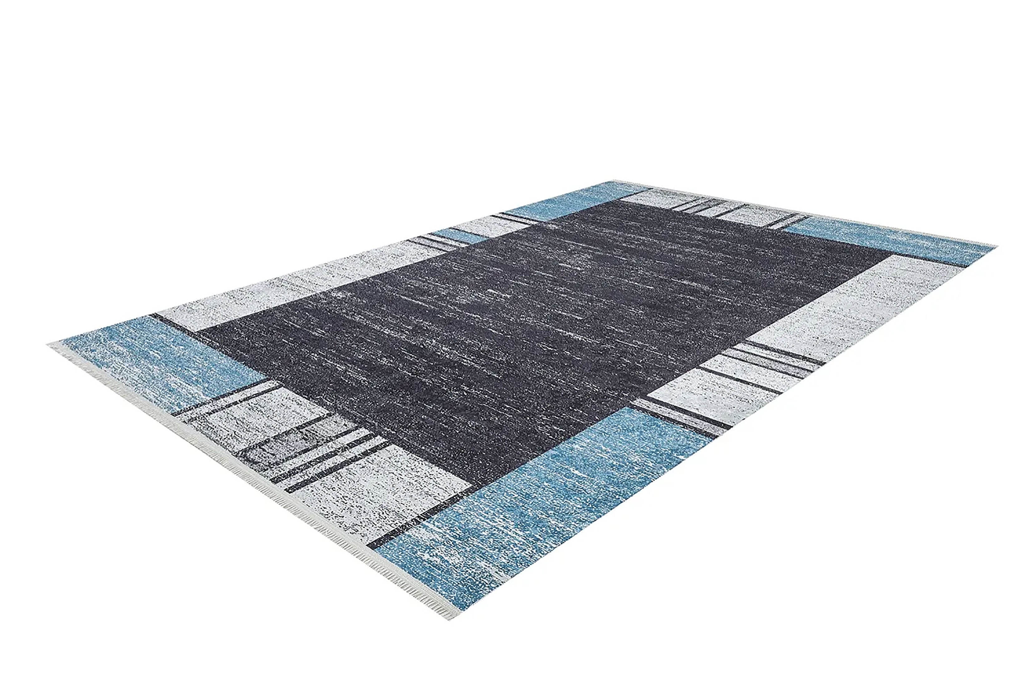 Jessie Geometric Design Black Gray Blue Contemporary Boho Decor Rug
