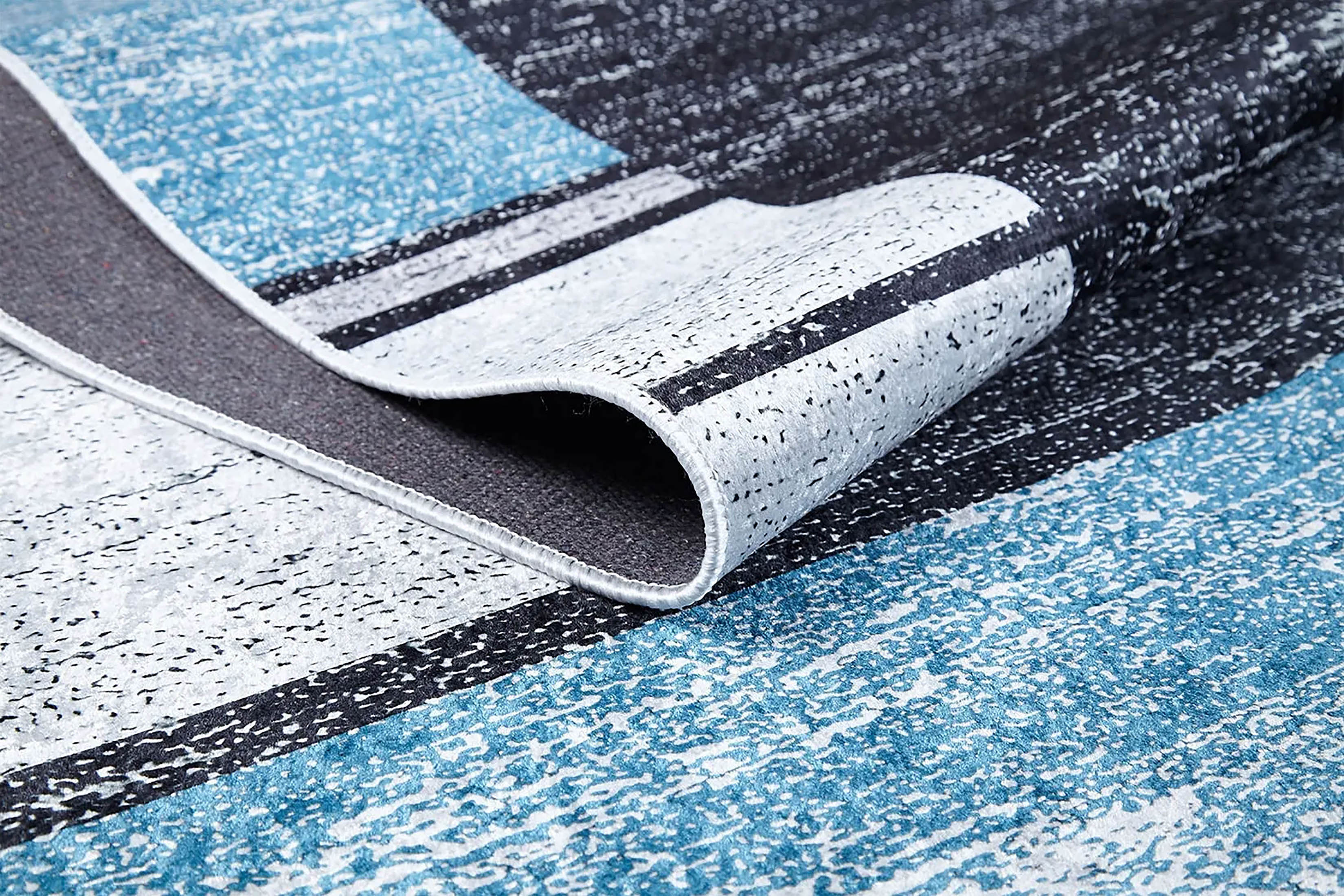 Jessie Geometric Design Black Gray Blue Contemporary Boho Decor Rug