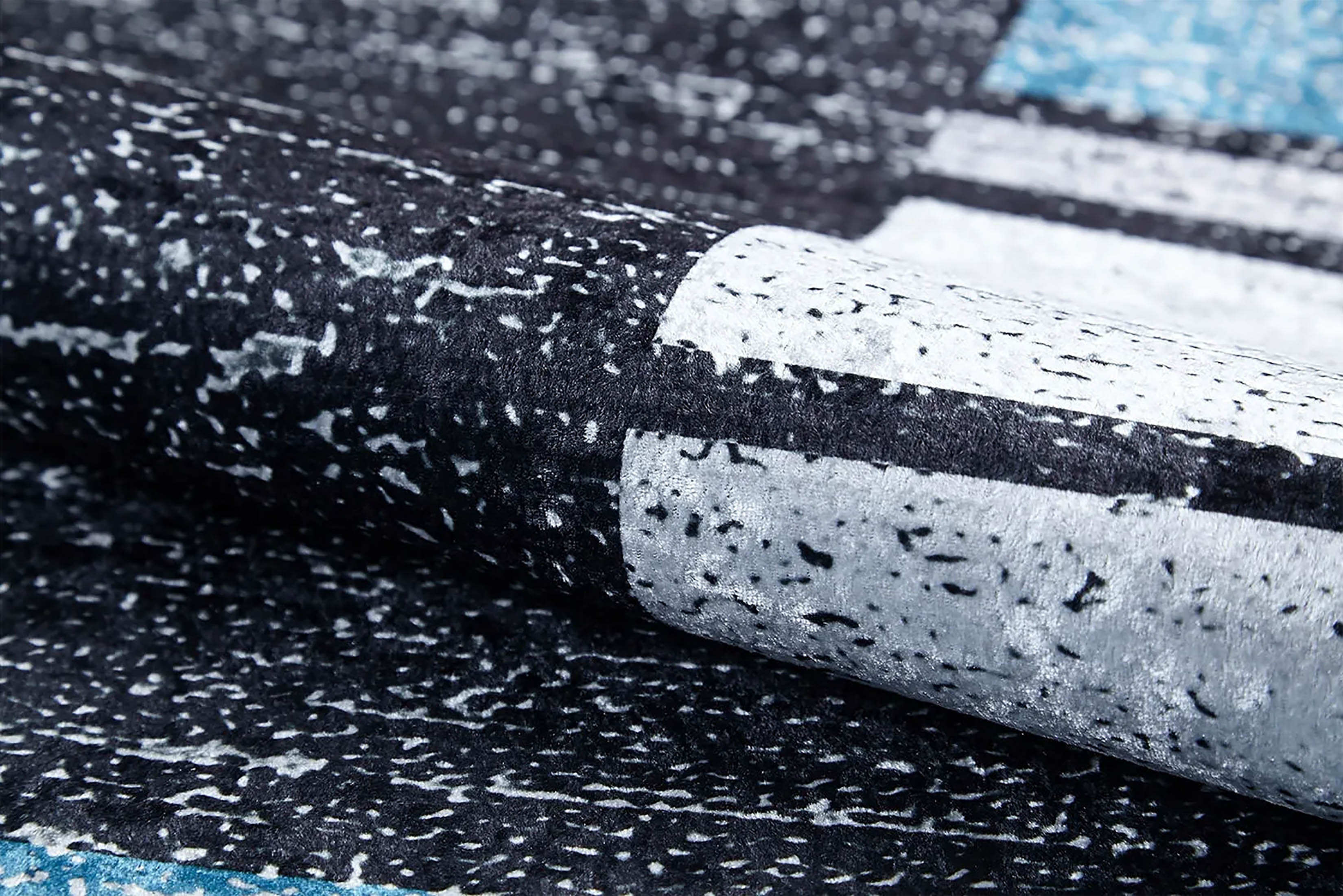 Jessie Geometric Design Black Gray Blue Contemporary Boho Decor Rug