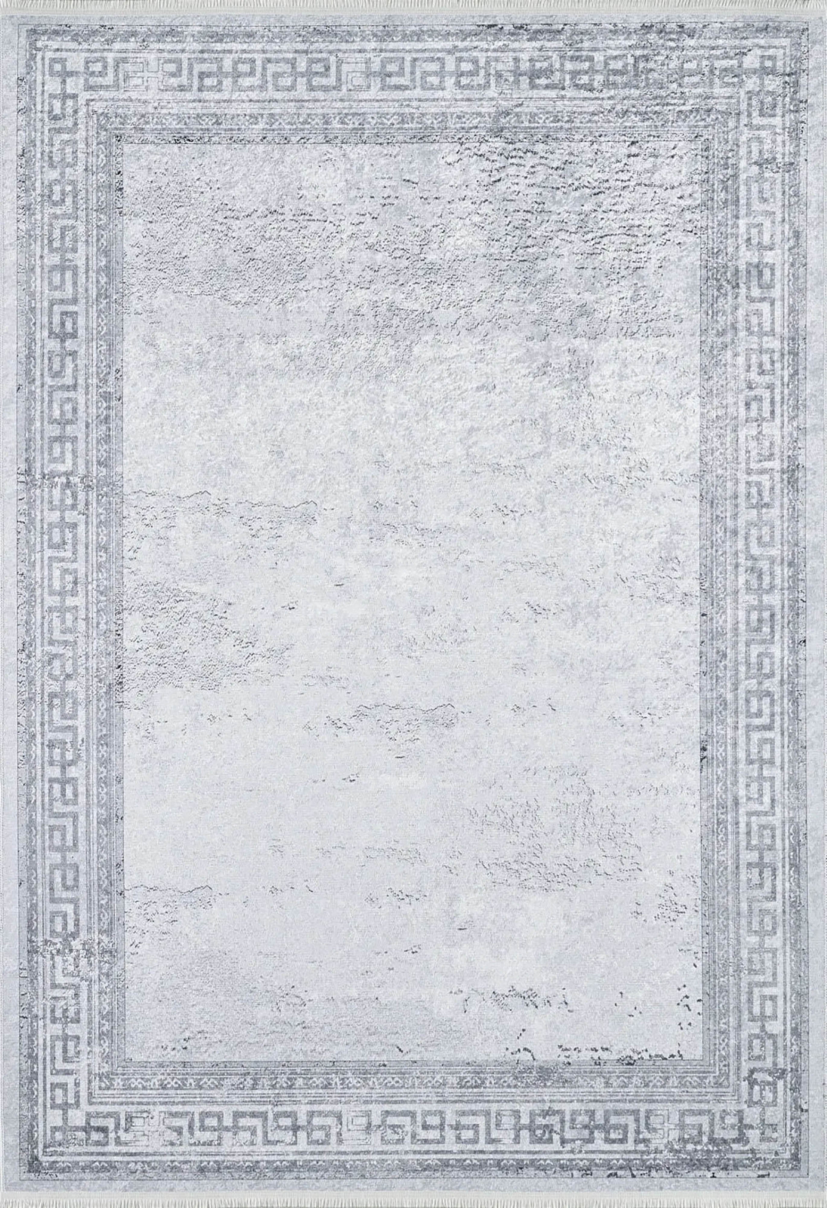 Delfin Marble Gray Greek Key Border Rug