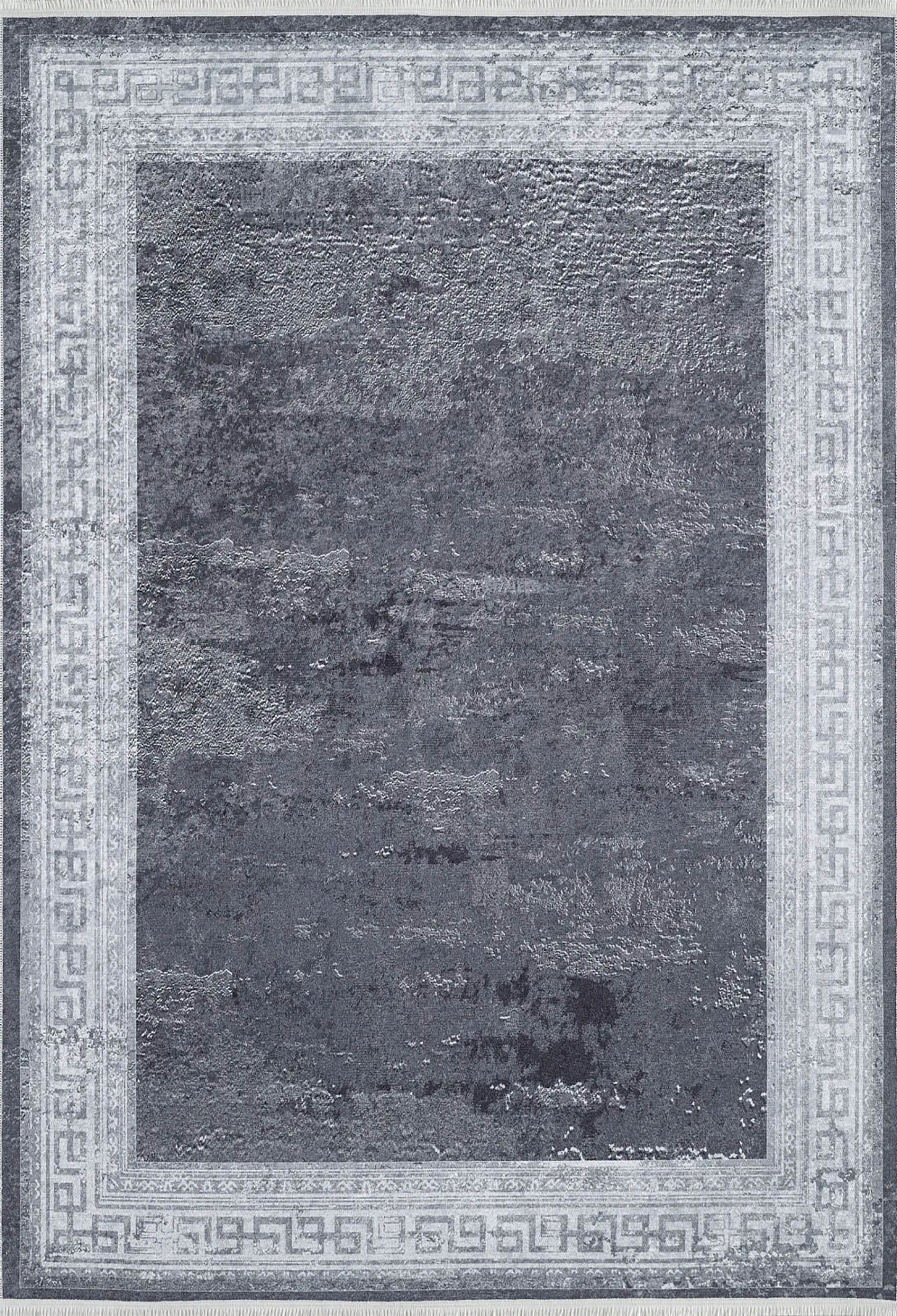 Elmira Marble Solid Grey Greek Key Border Rug