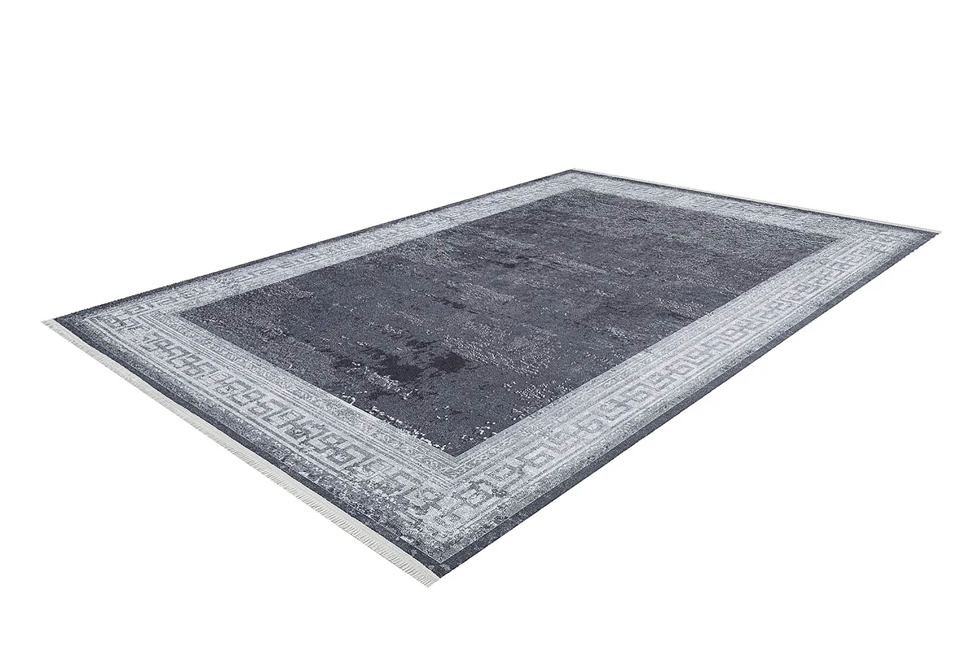 Elmira Marble Solid Grey Greek Key Border Rug