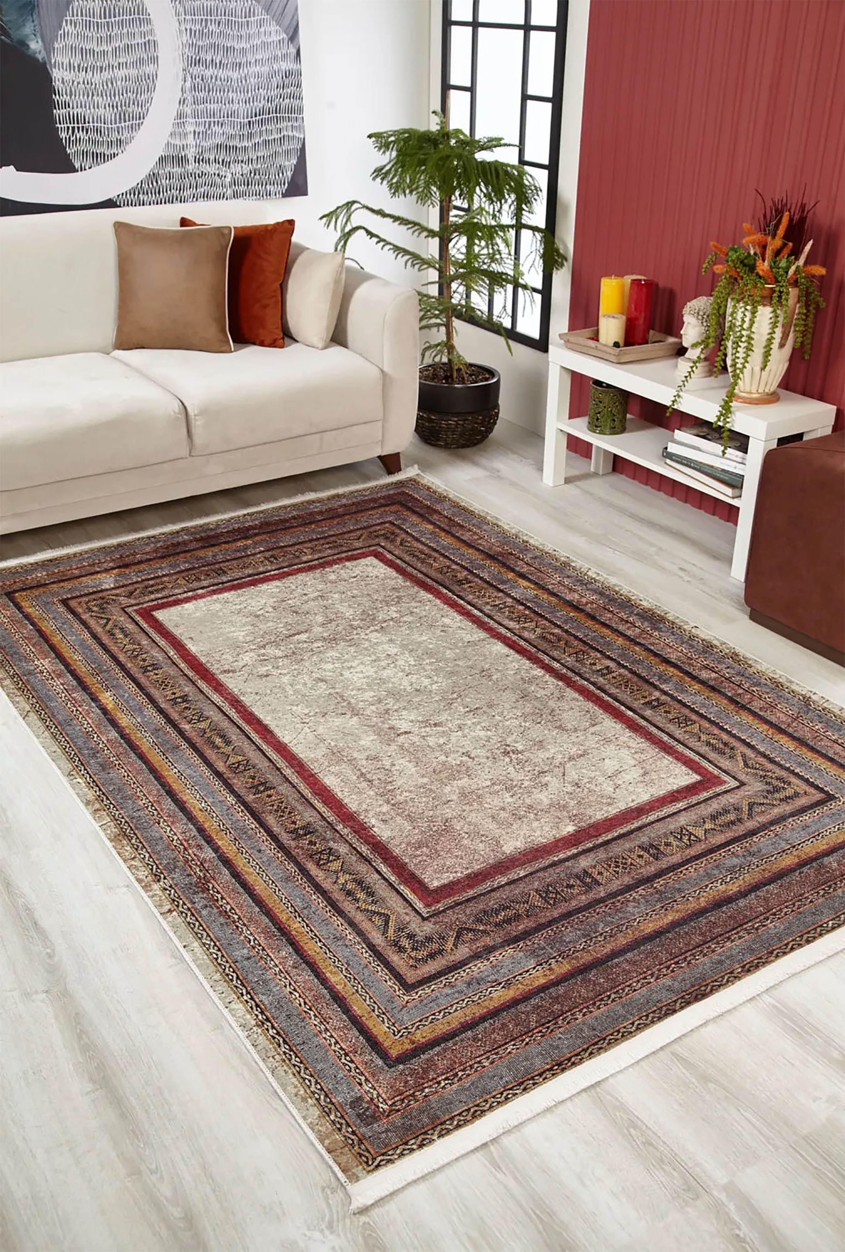 Dania Geometric Oriental Home Decor Bordered Multi Color Rug