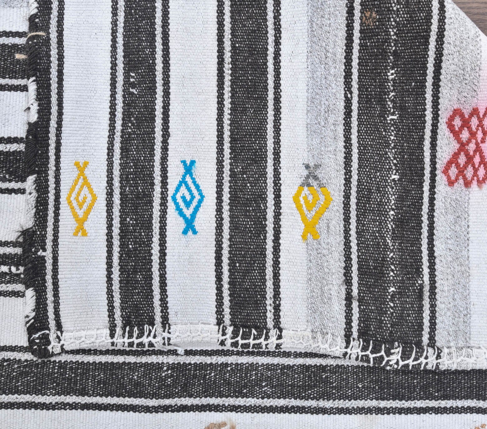 Authentic Anatolian vintage area rug (1970s) with striped design – one-of-a-kind at Fame Rugs