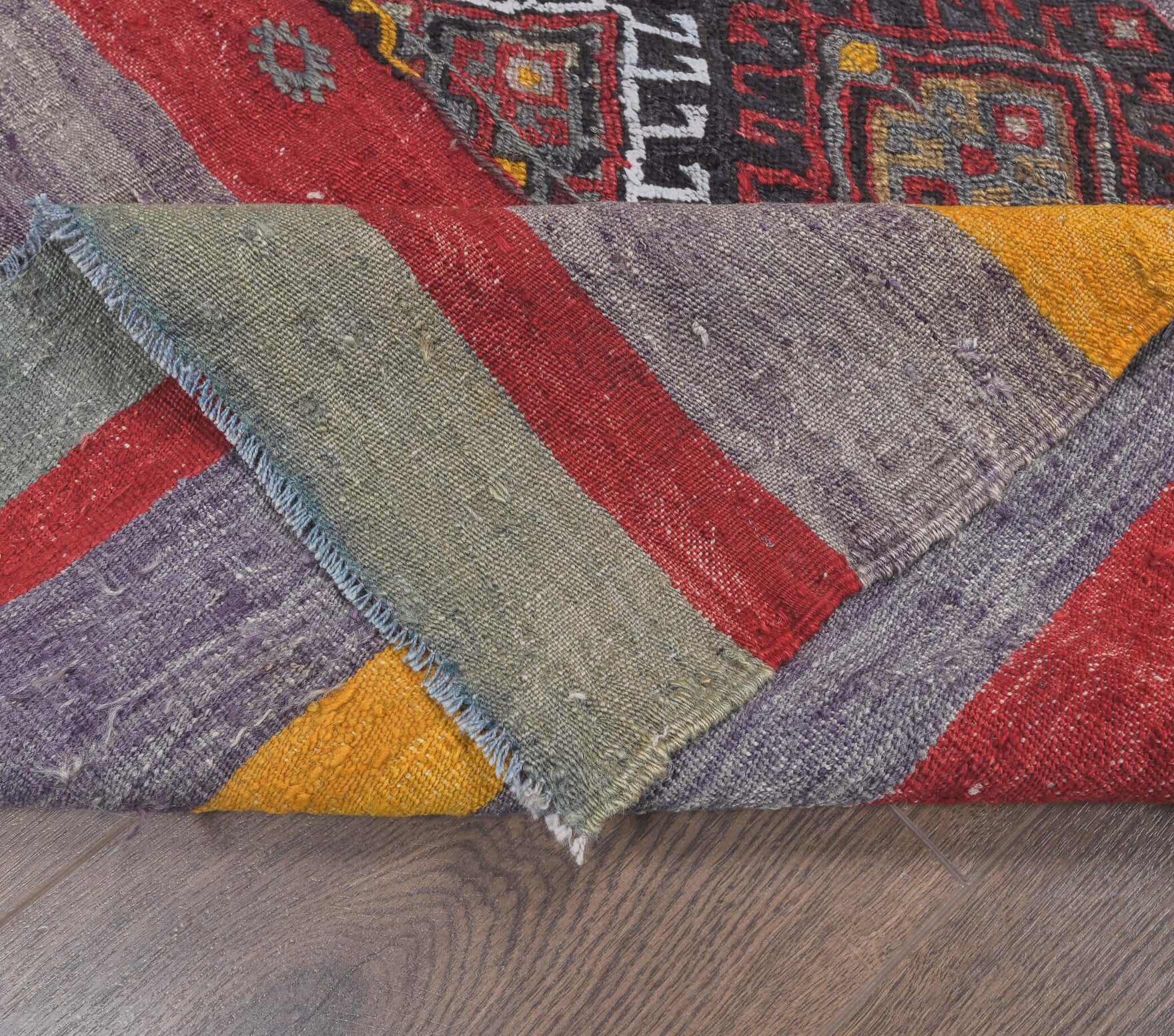 One-of-a-kind 1960s Anatolian vintage kilim rug in wool, 3'11" x 4'11"