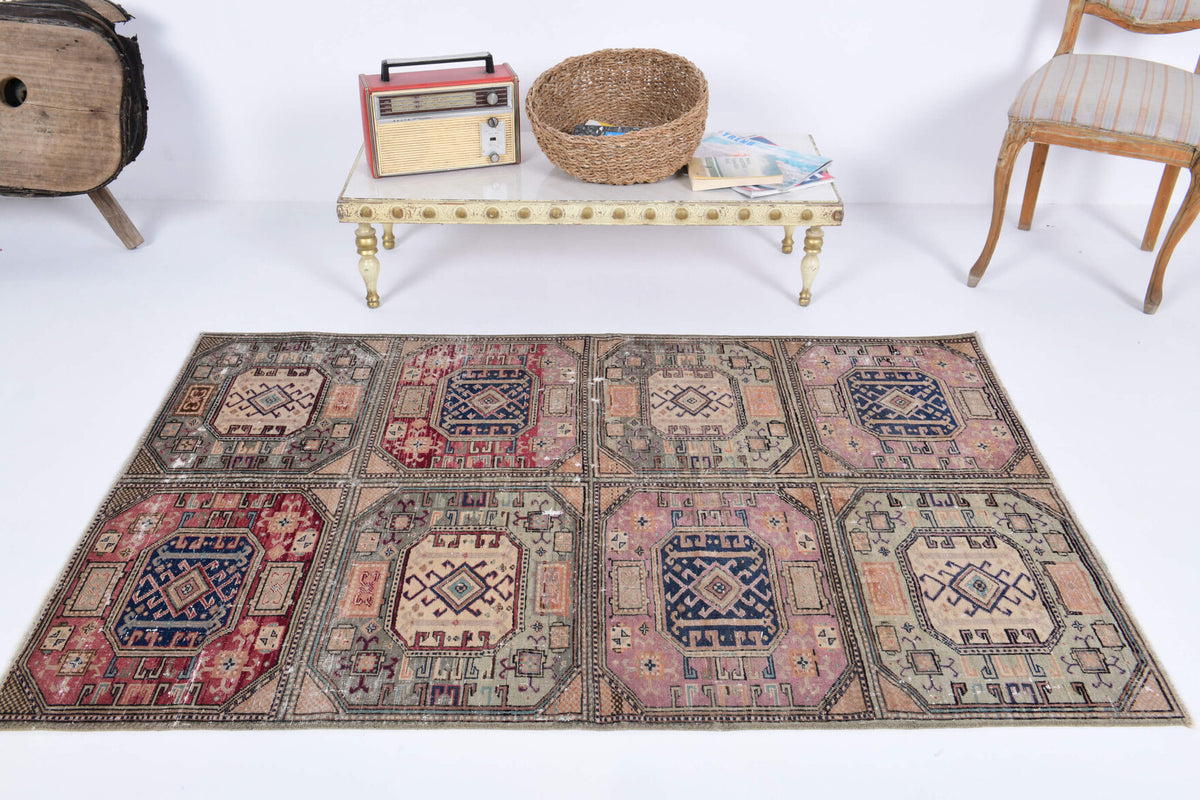 Betulnur rug: 1970s handmade Anatolian rug with ikat motifs and cotton backing