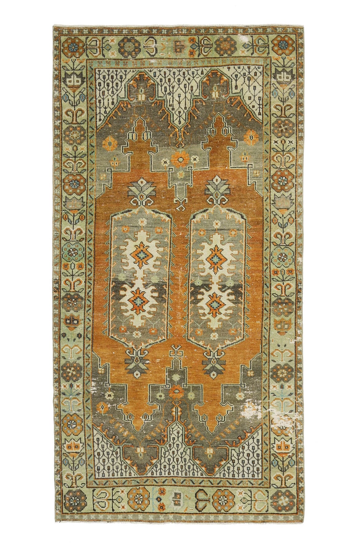 Vintage Oushak Area Double-Motifed Rug