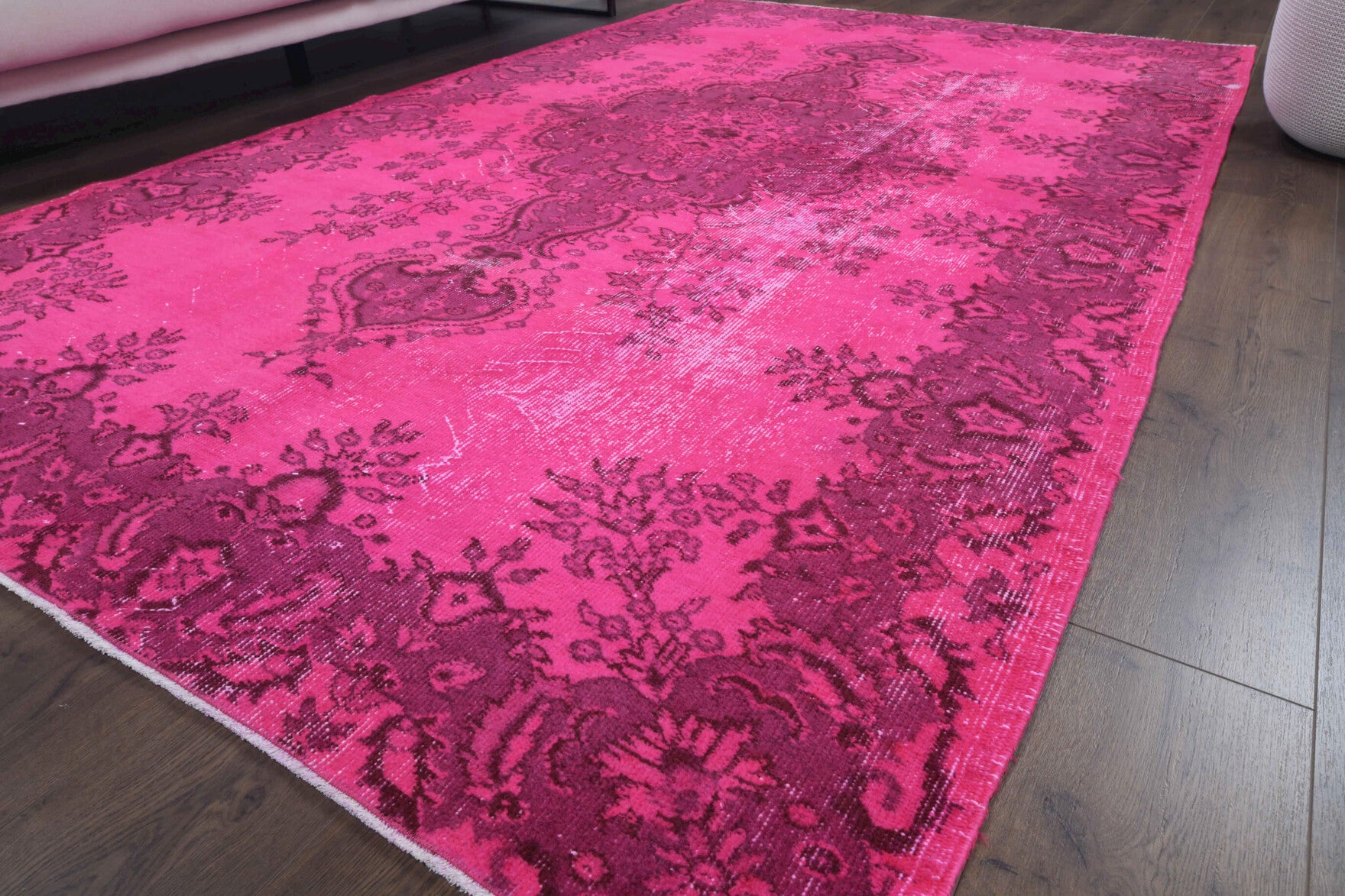 Authentic Anatolian overdyed vintage area rug (1970s) with oriental design – one-of-a-kind at Fame Rugs
