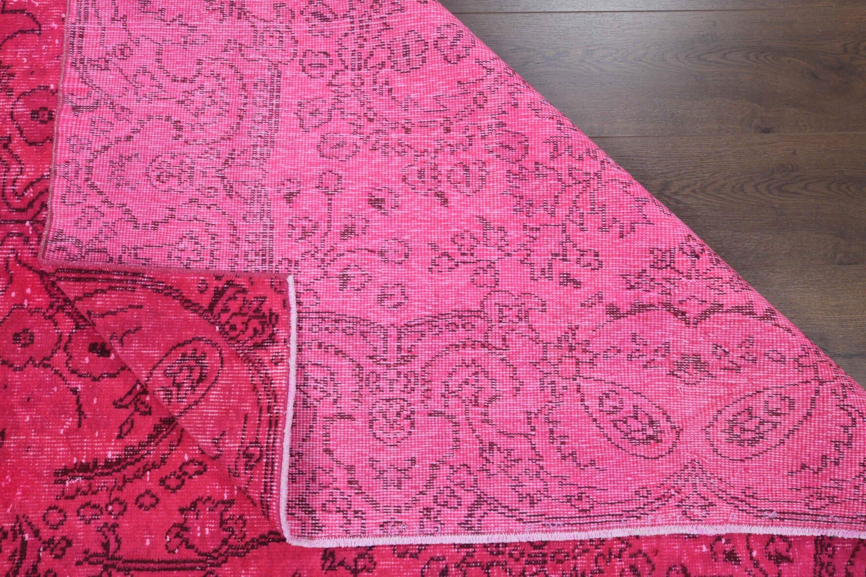 Authentic Anatolian overdyed vintage area rug (1970s) with floral design – one-of-a-kind at Fame Rugs