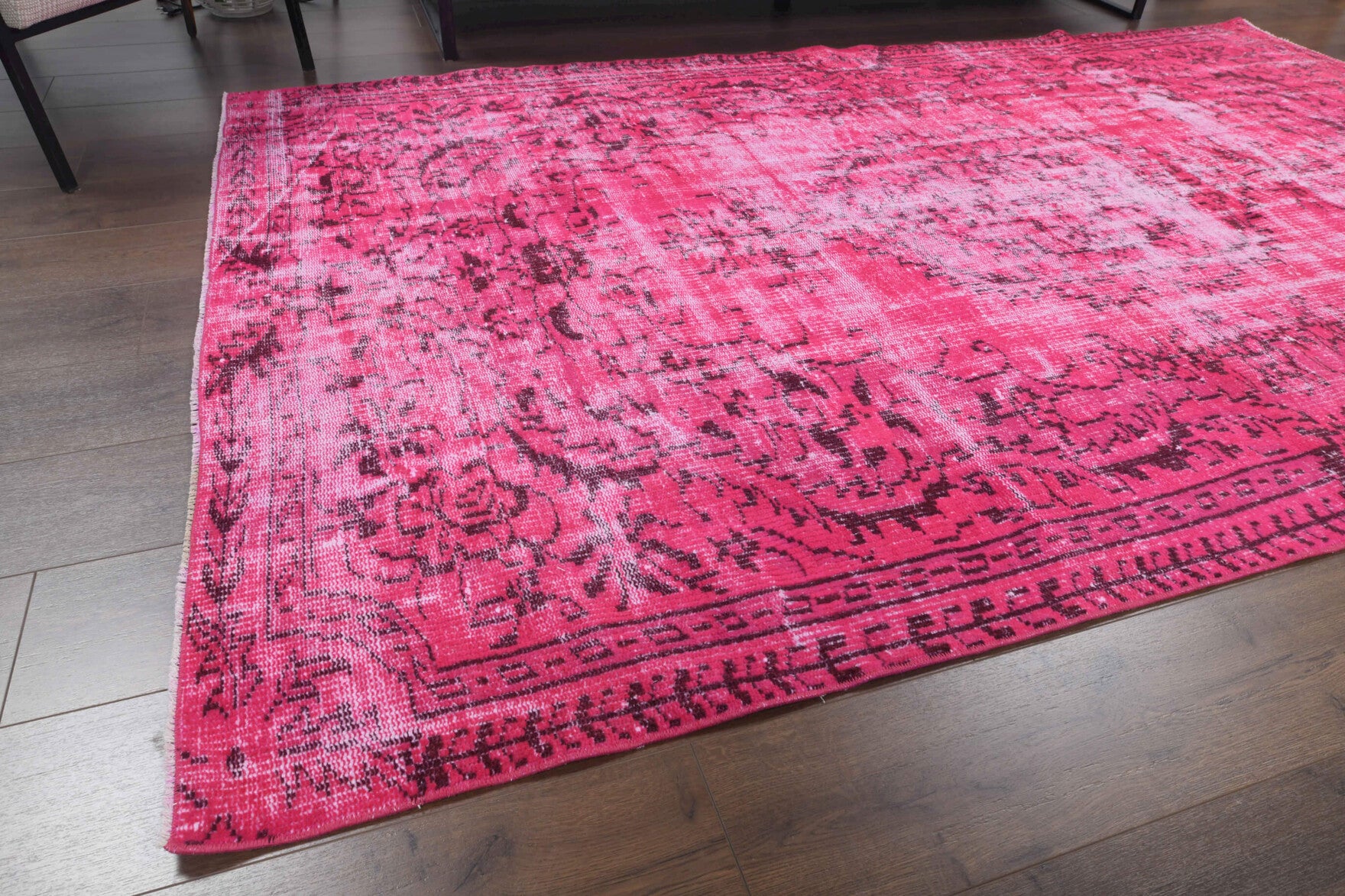 Authentic Anatolian overdyed vintage area rug (1970s) with abstract design – one-of-a-kind at Fame Rugs