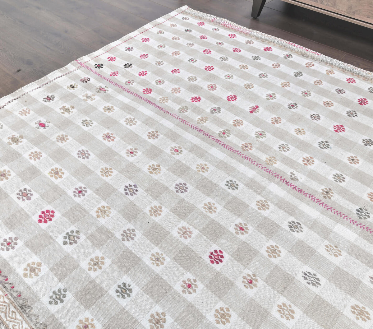 Elakusa rug: 1970s handmade Anatolian rug with ikat motifs and cotton backing