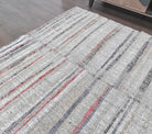 Eirenephaessa kilim: 1970s handwoven flatweave Anatolian kilim with striped motifs and cotton backing