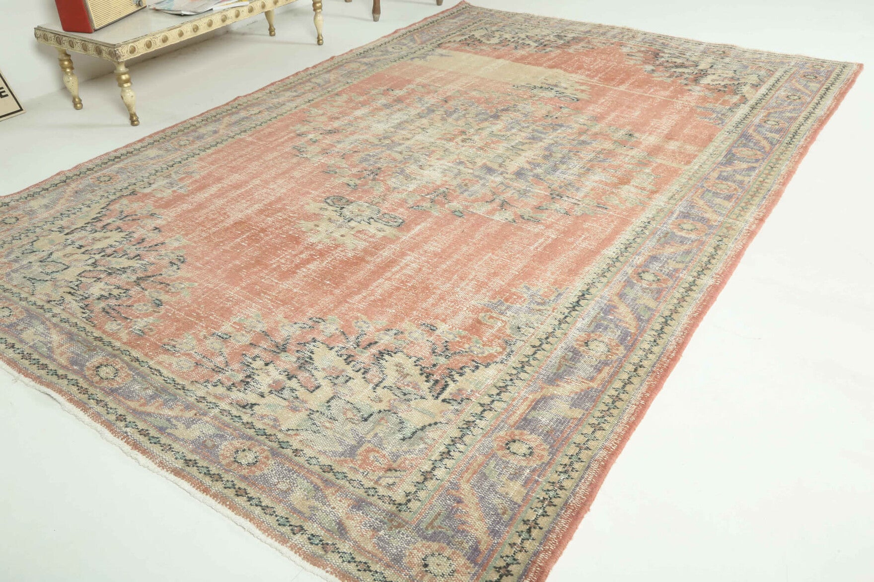 One-of-a-kind 1950s Anatolian distressed vintage area rug in wool, 6'1" x 9'3"