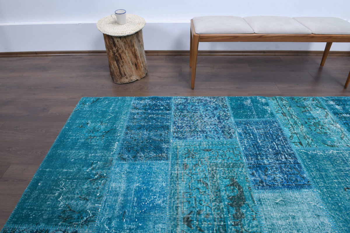 Vintage  Turquoise Patchwork Large Area Rug