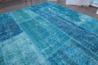 Vintage  Turquoise Patchwork Large Area Rug