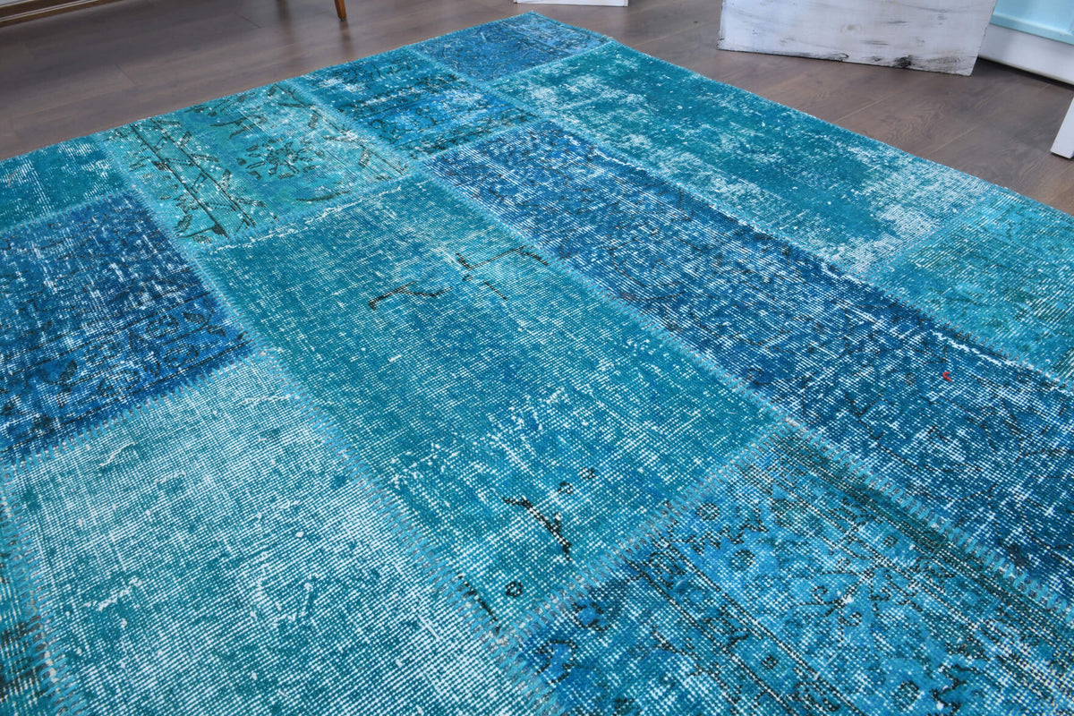 Vintage  Turquoise Patchwork Large Area Rug