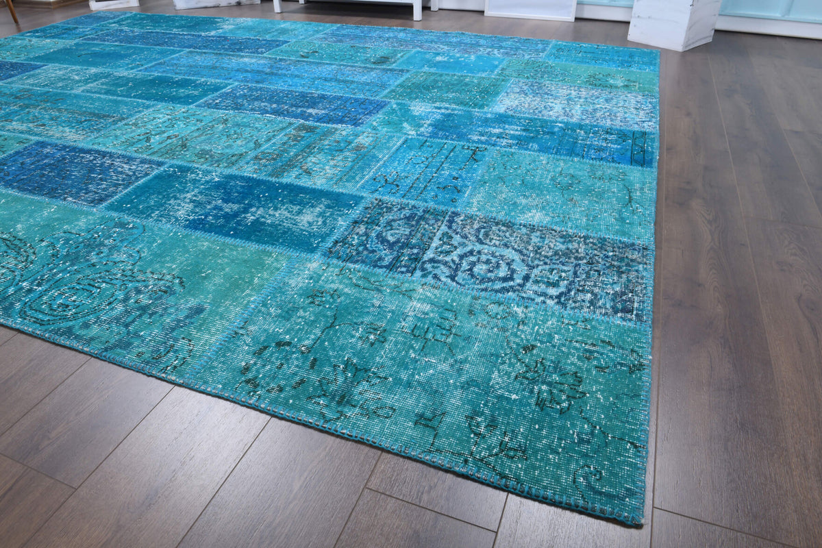 Vintage  Turquoise Patchwork Large Area Rug
