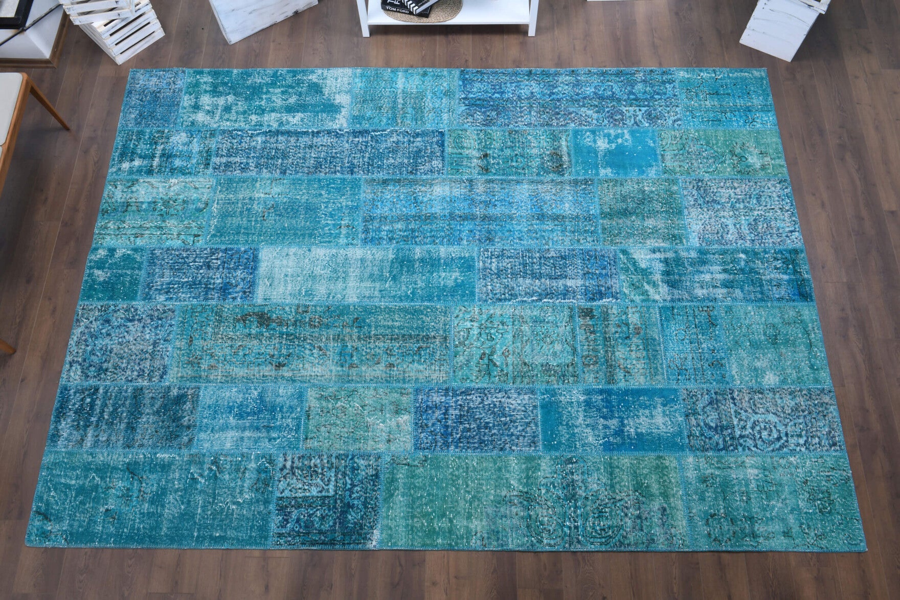 Vintage  Turquoise Patchwork Large Area Rug