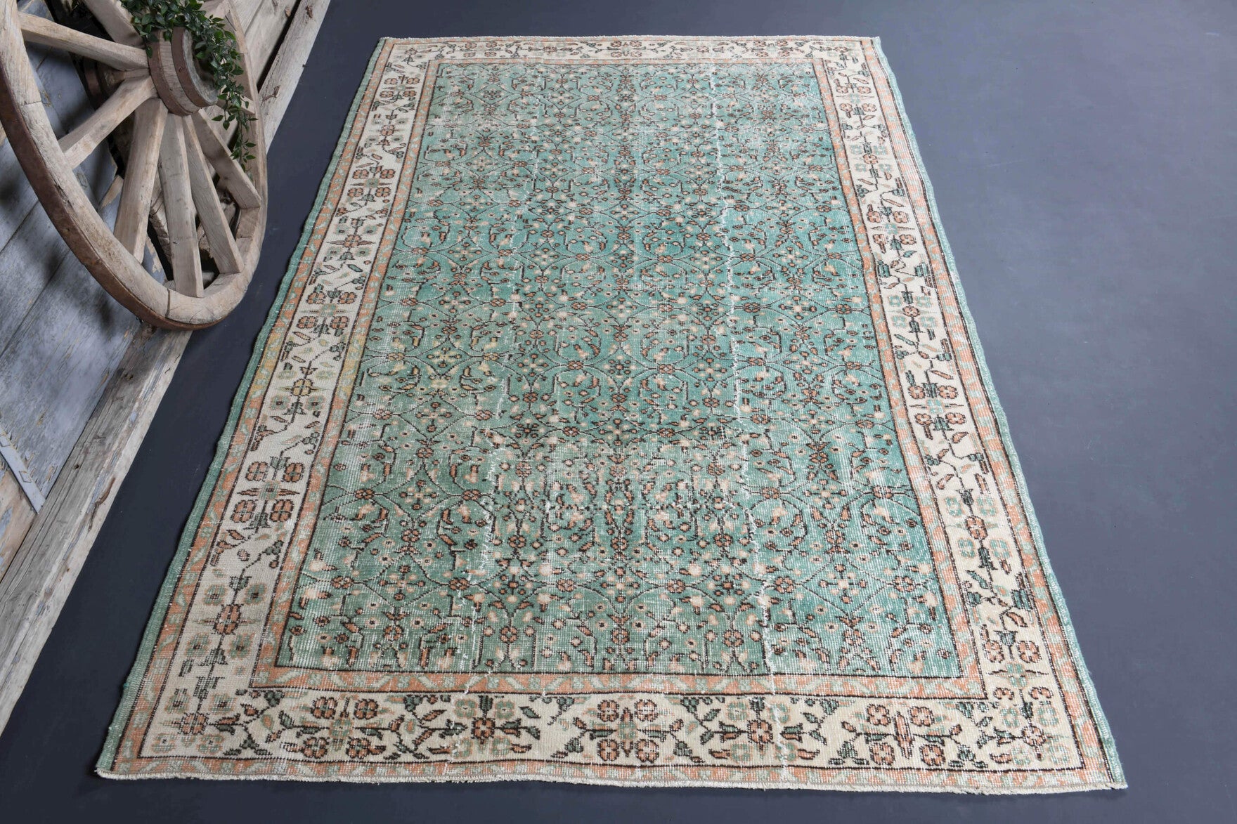 Green Floral Hereke Vintage Area Rug