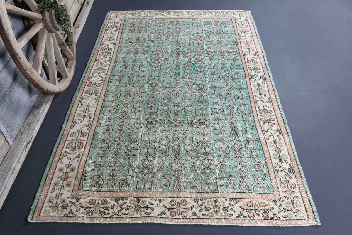 Green Floral Hereke Vintage Area Rug