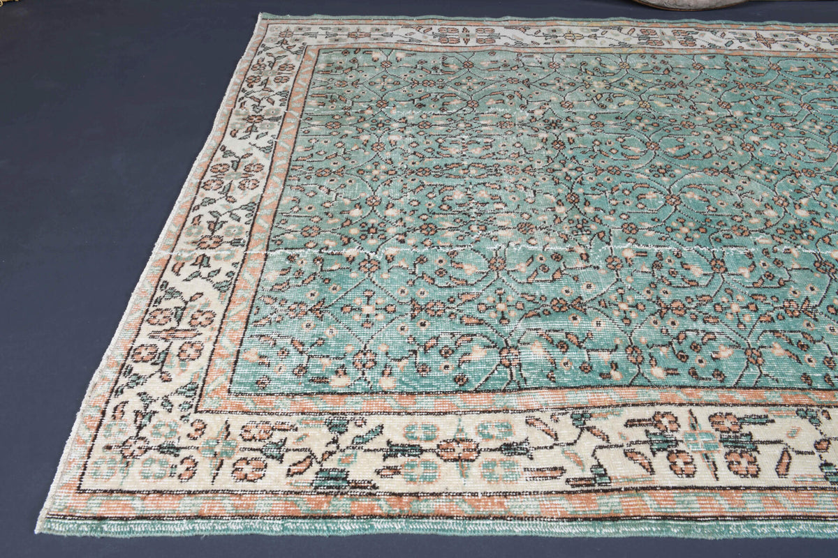 Green Floral Hereke Vintage Area Rug