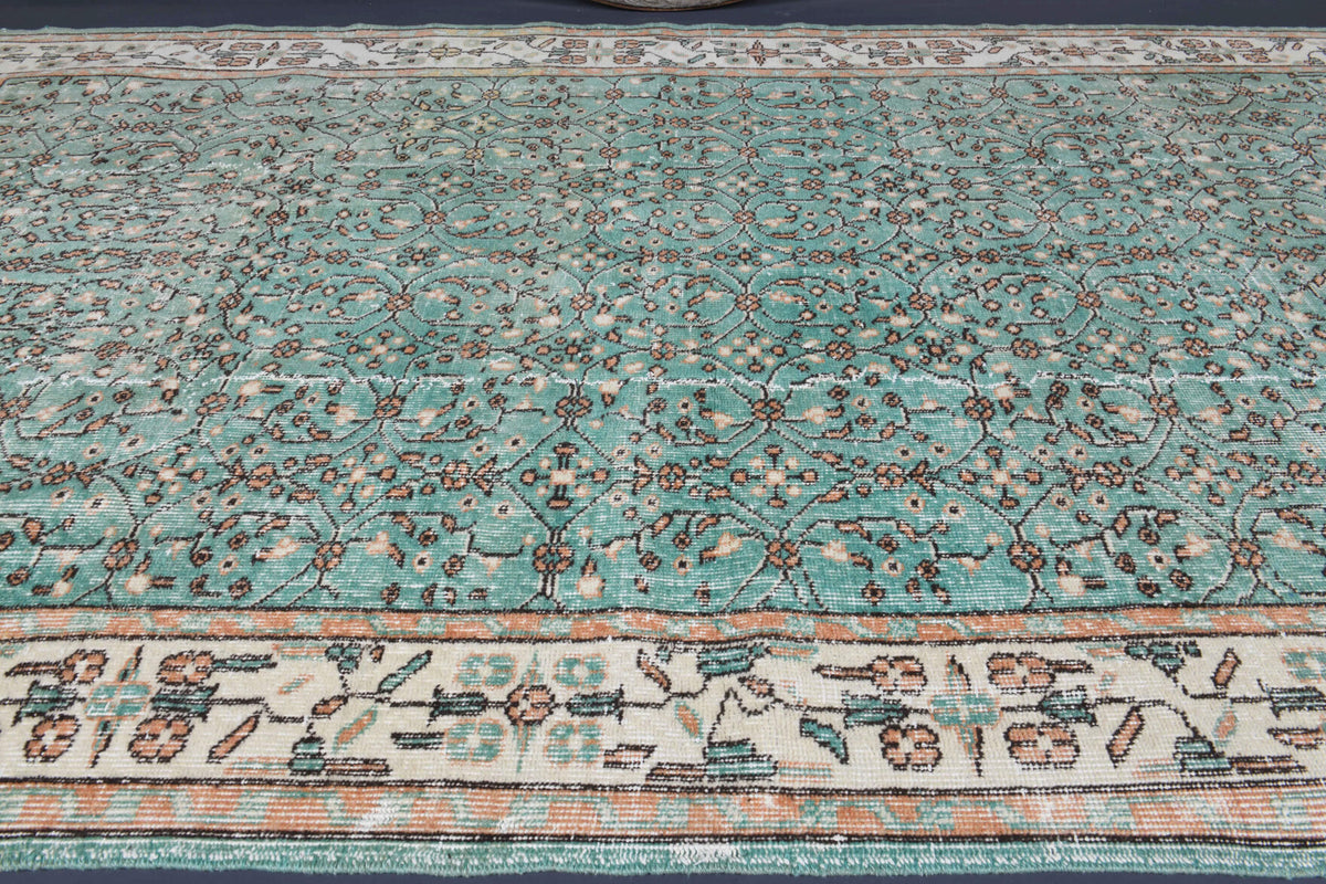 Green Floral Hereke Vintage Area Rug