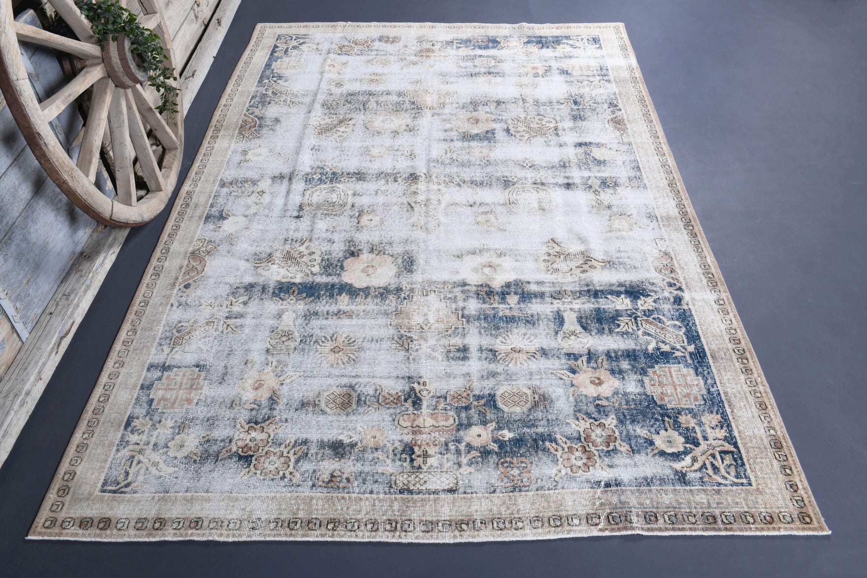 Distressed Oushak Area Rug