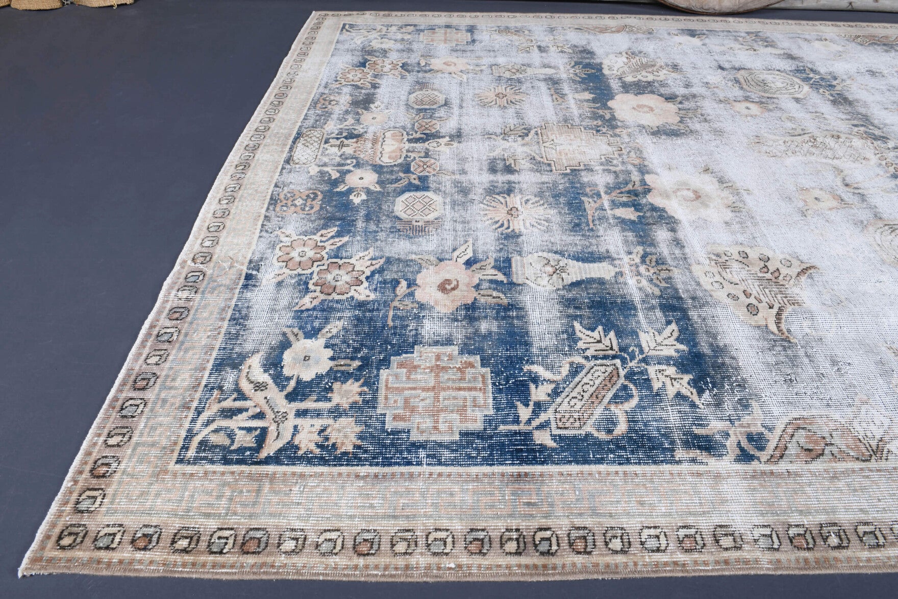 One-of-a-kind 1950s Anatolian distressed vintage area rug in wool, 6'9" x 10'3"