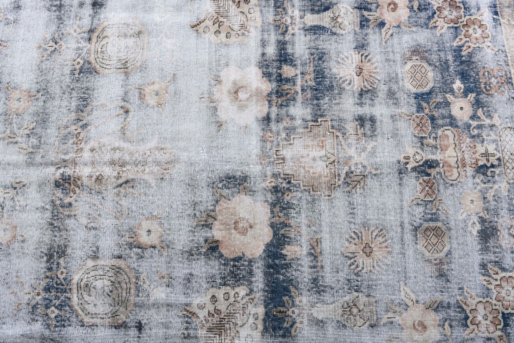 Handmade wool rug from Anatolia, Turkey – Distressed Oushak Area Rug 6'9" x 10'3"