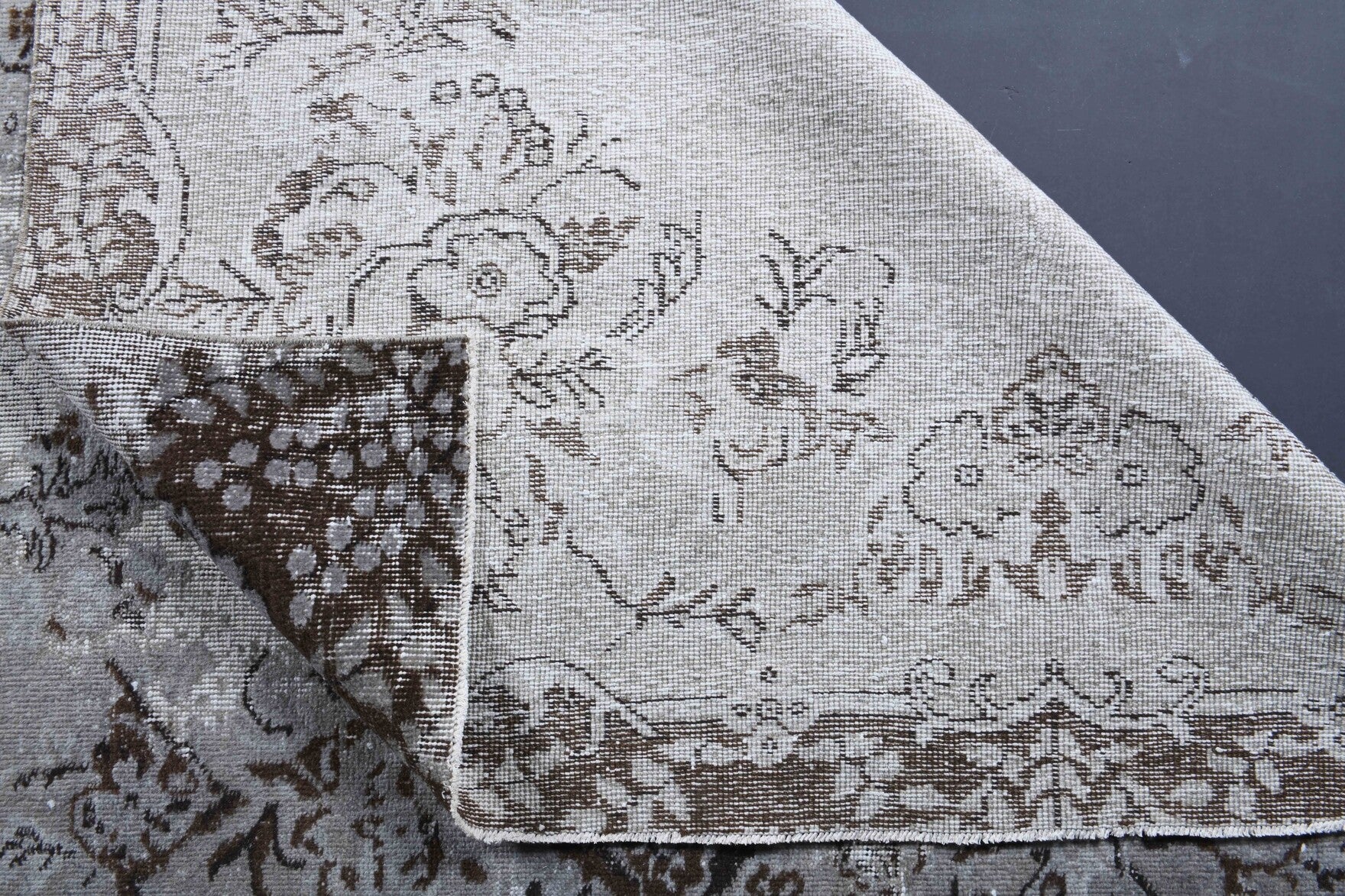 One-of-a-kind 1950s Anatolian distressed vintage area rug in wool, 6' x 9'10"