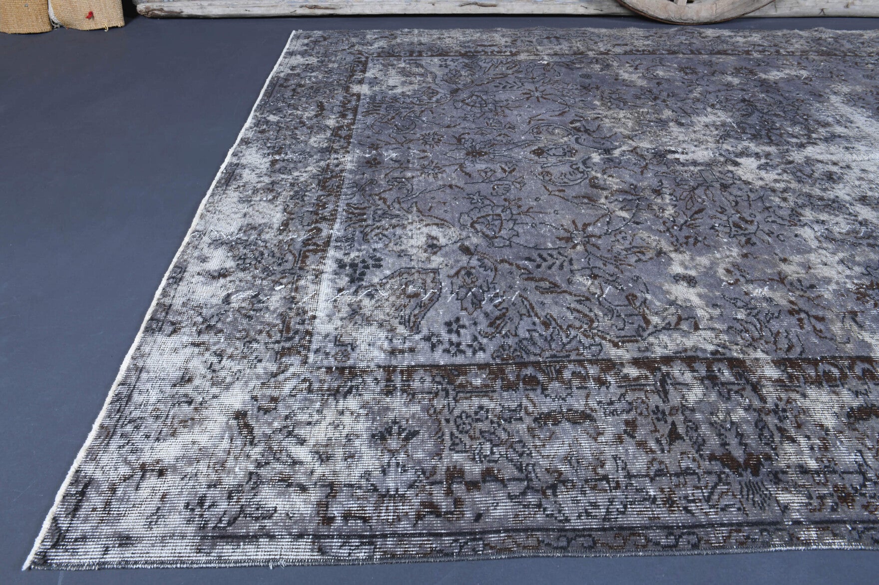 One-of-a-kind 1960s Anatolian distressed vintage area rug in wool, 6'10" x 9'10"