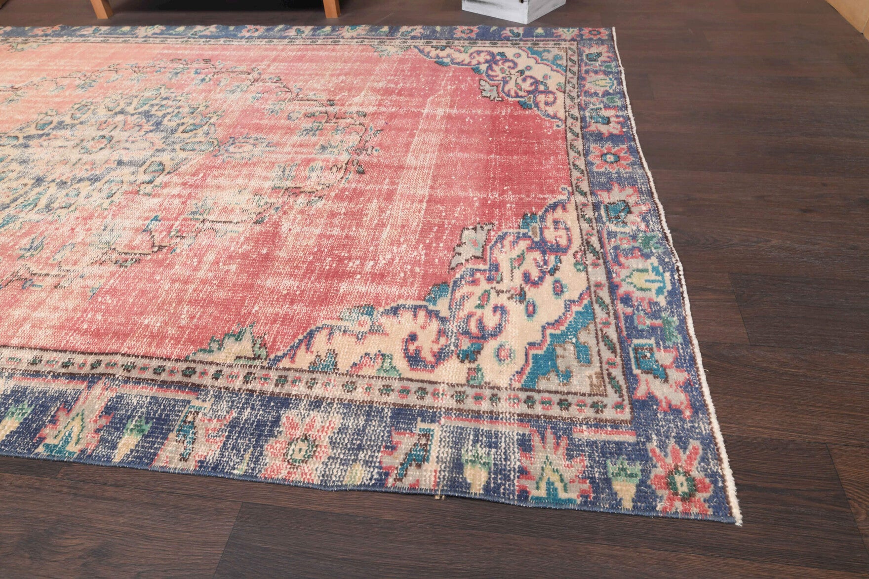 One-of-a-kind 1970s Anatolian antique washed vintage area rug in wool, 5'4" x 9'1"