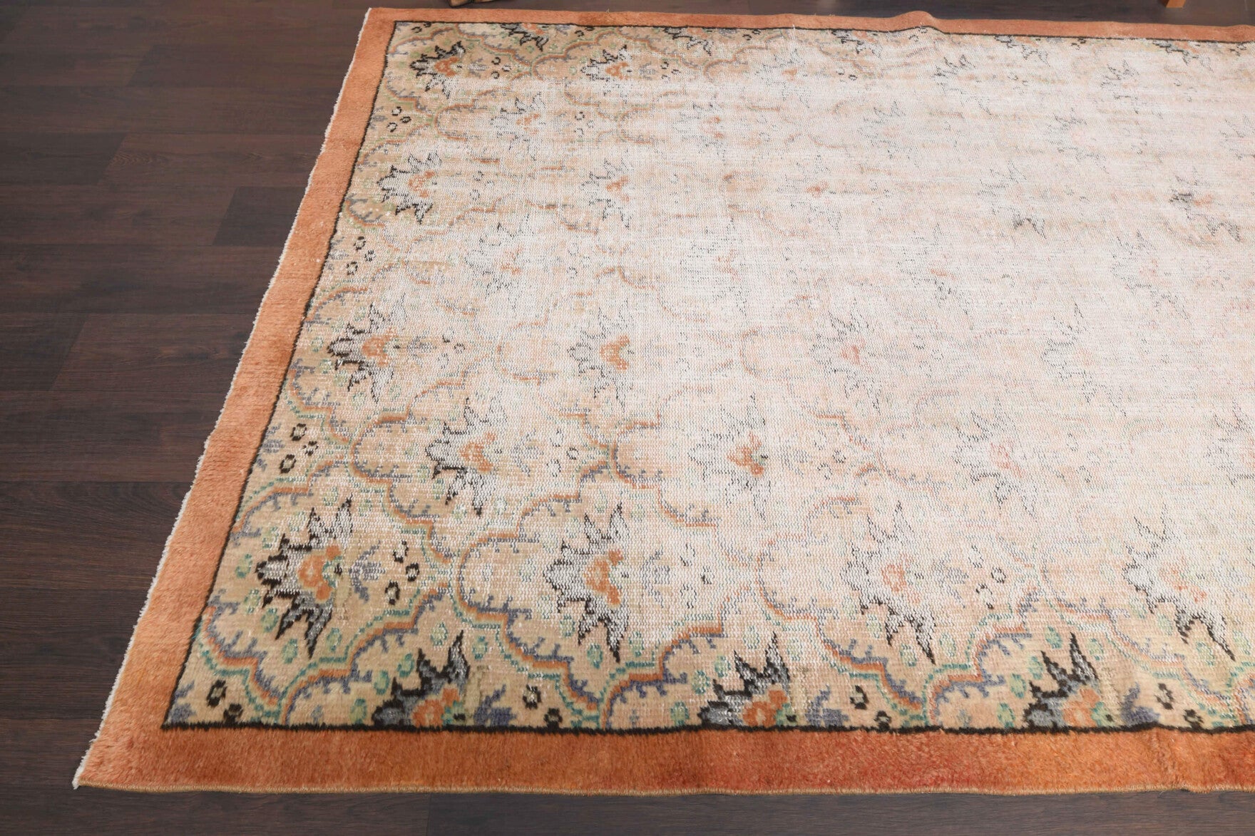 Anemodora rug: 1970s handmade Anatolian rug with abstract motifs and cotton backing
