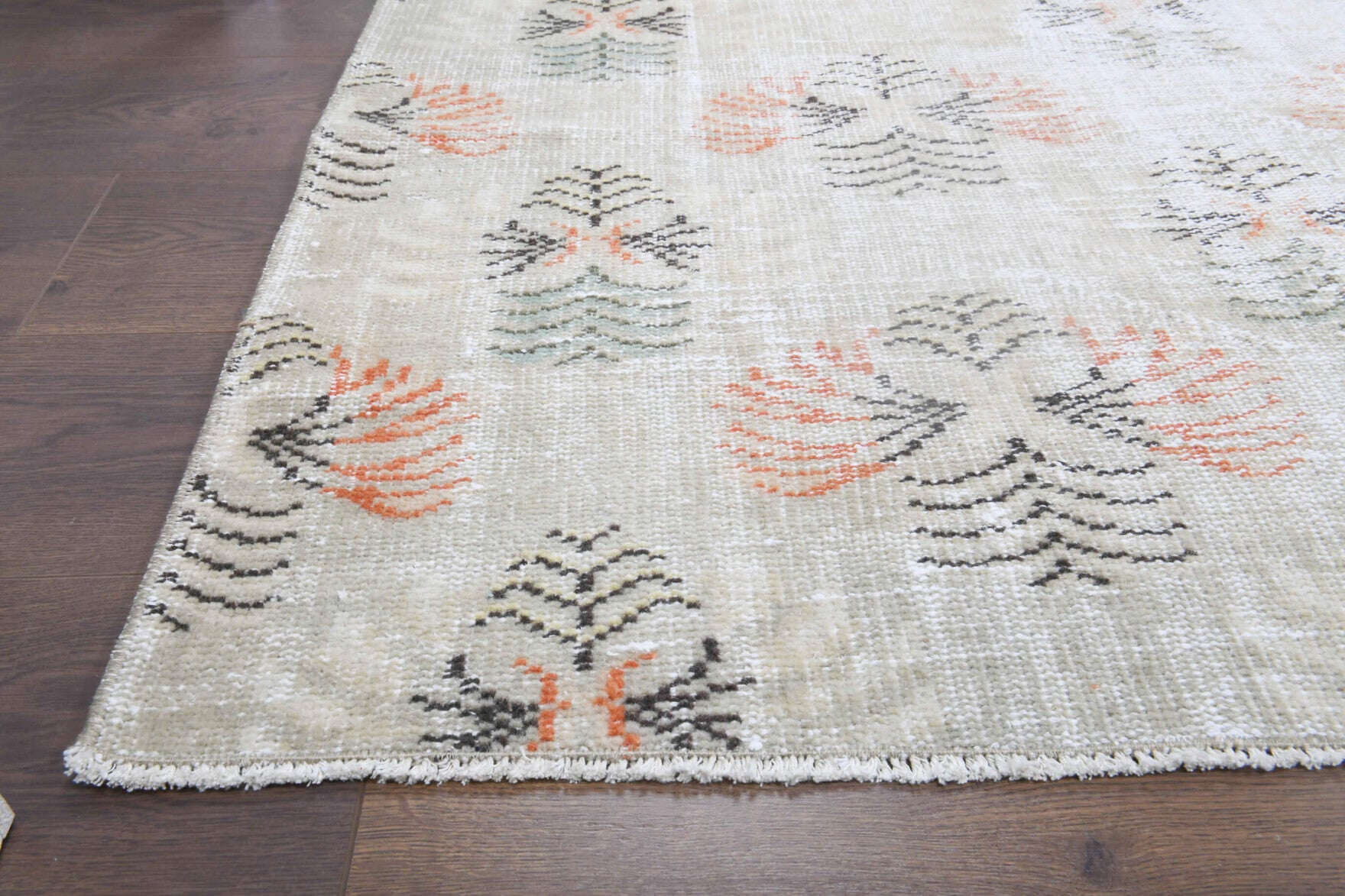 One-of-a-kind 1950s Anatolian antique washed vintage area rug in wool, 5'9" x 8'5"
